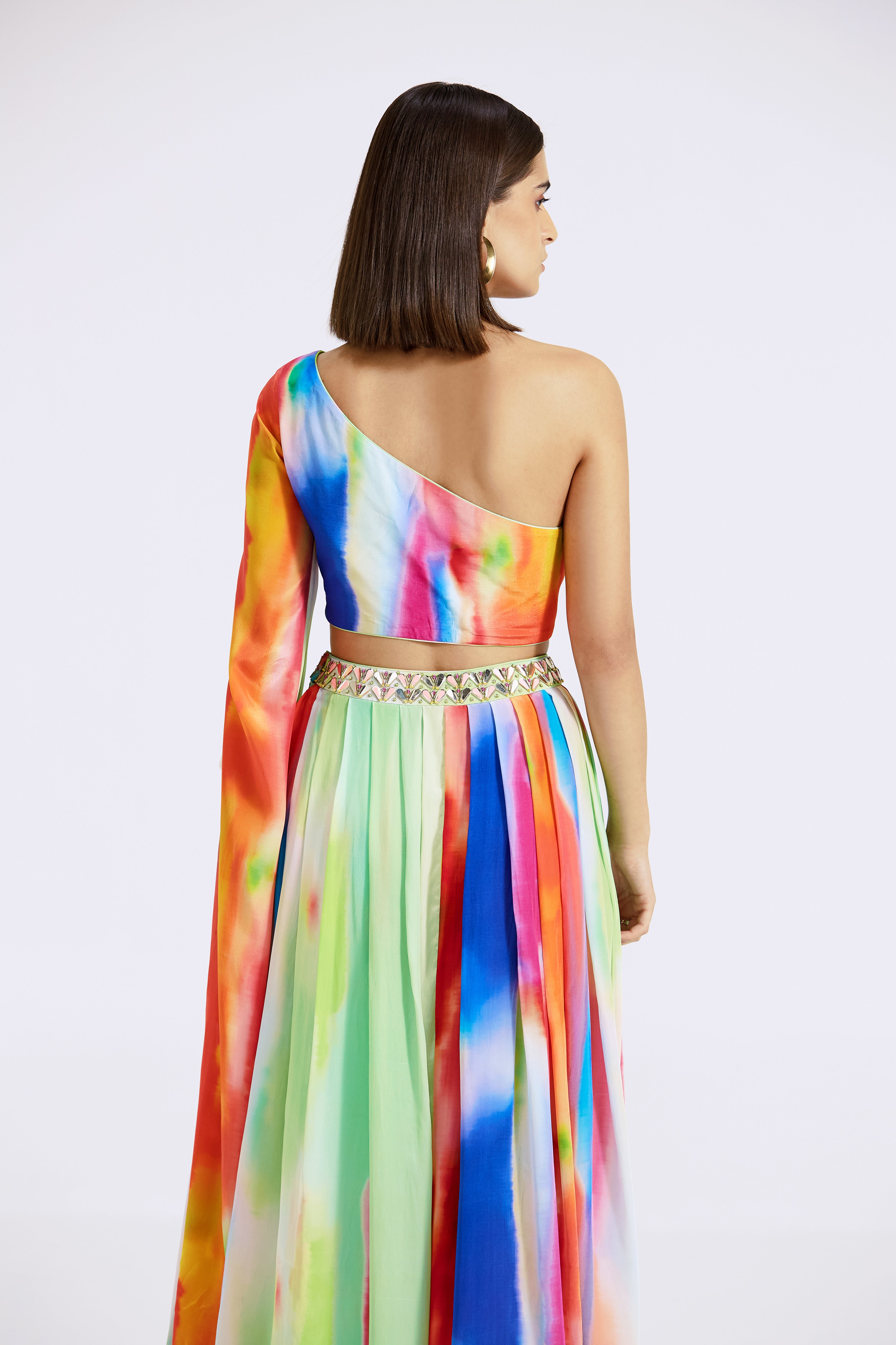 Multicoloured One-Shoulder Gown