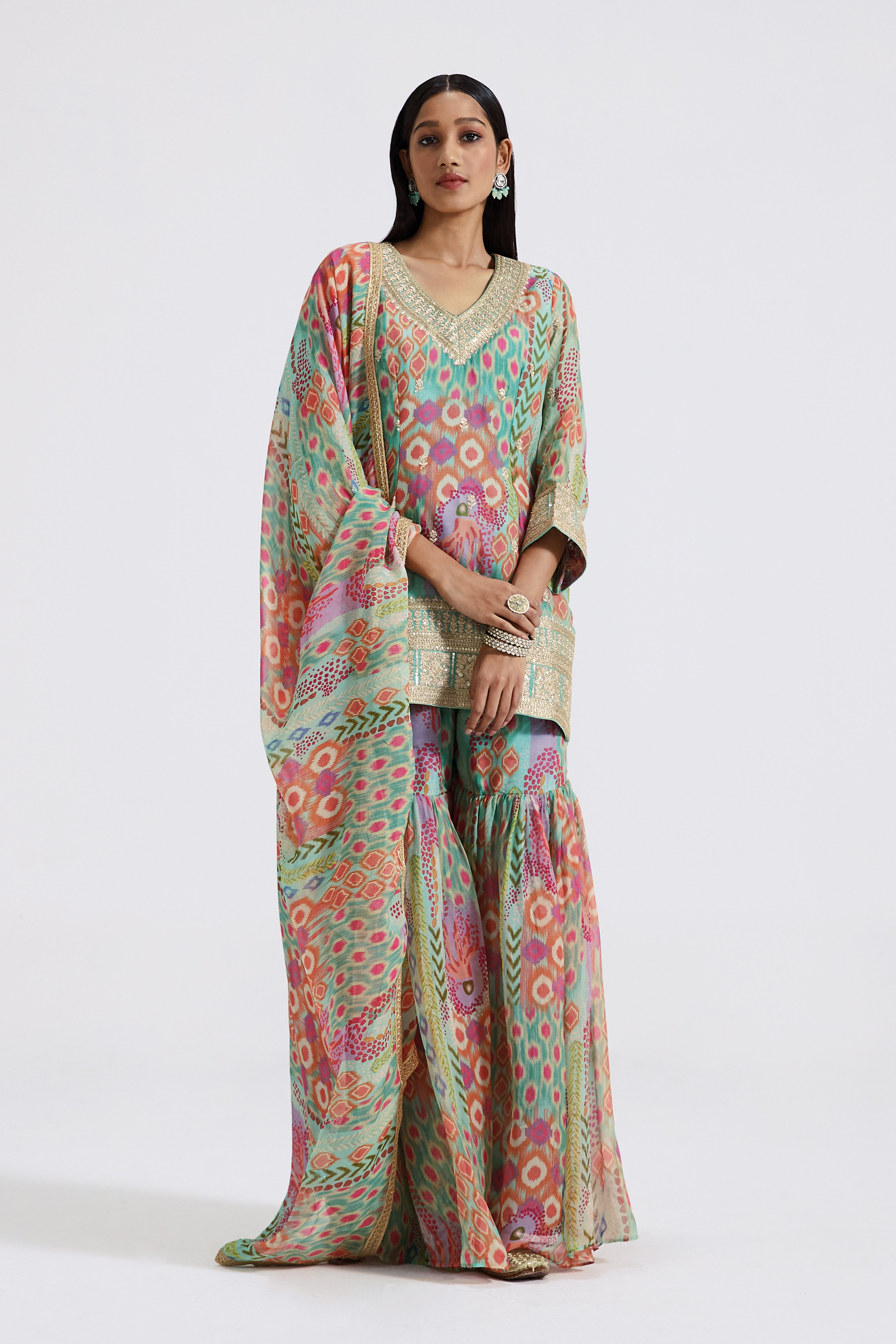 Multicolored Sharara Set