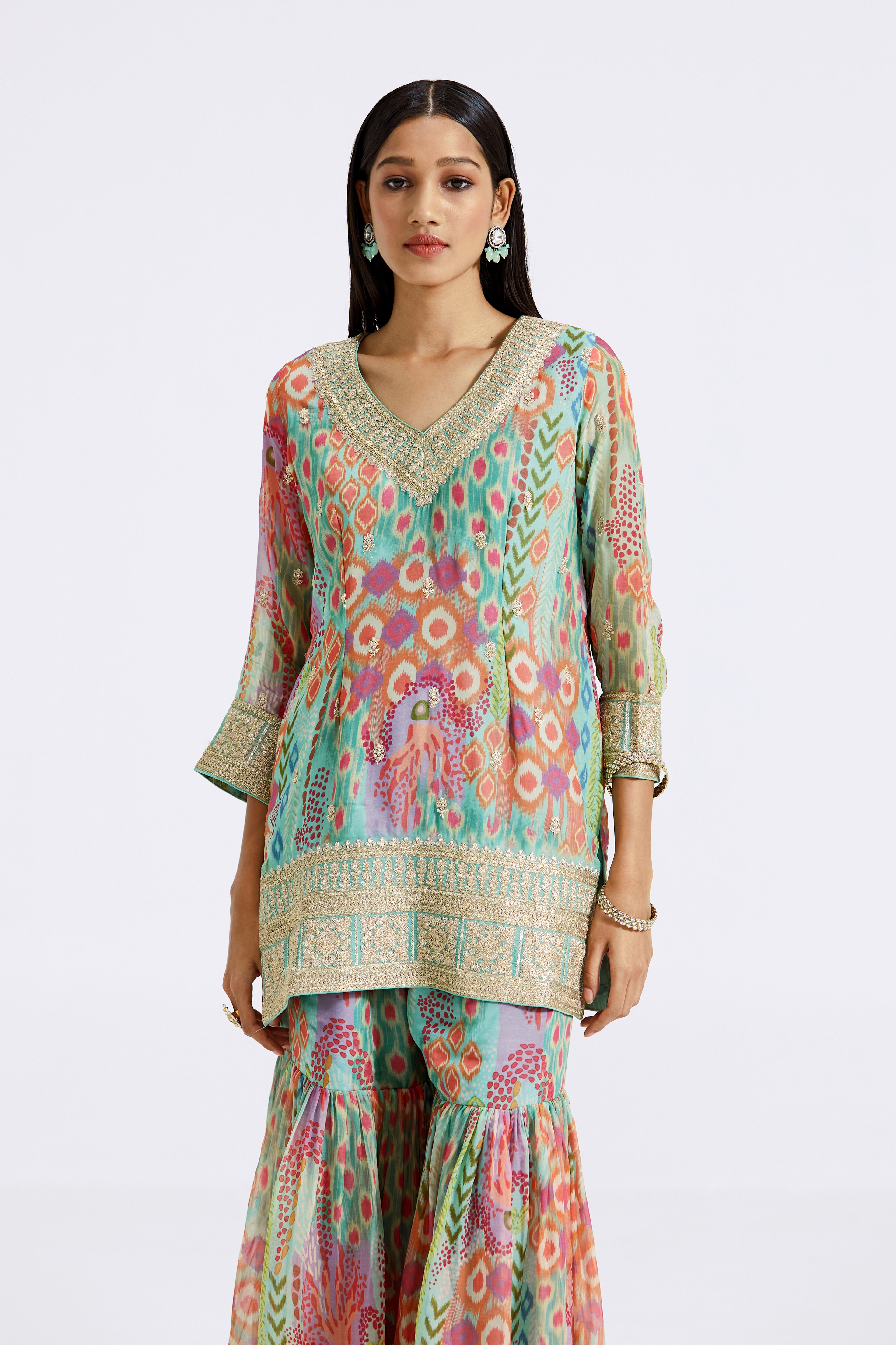 Multicolored Sharara Set