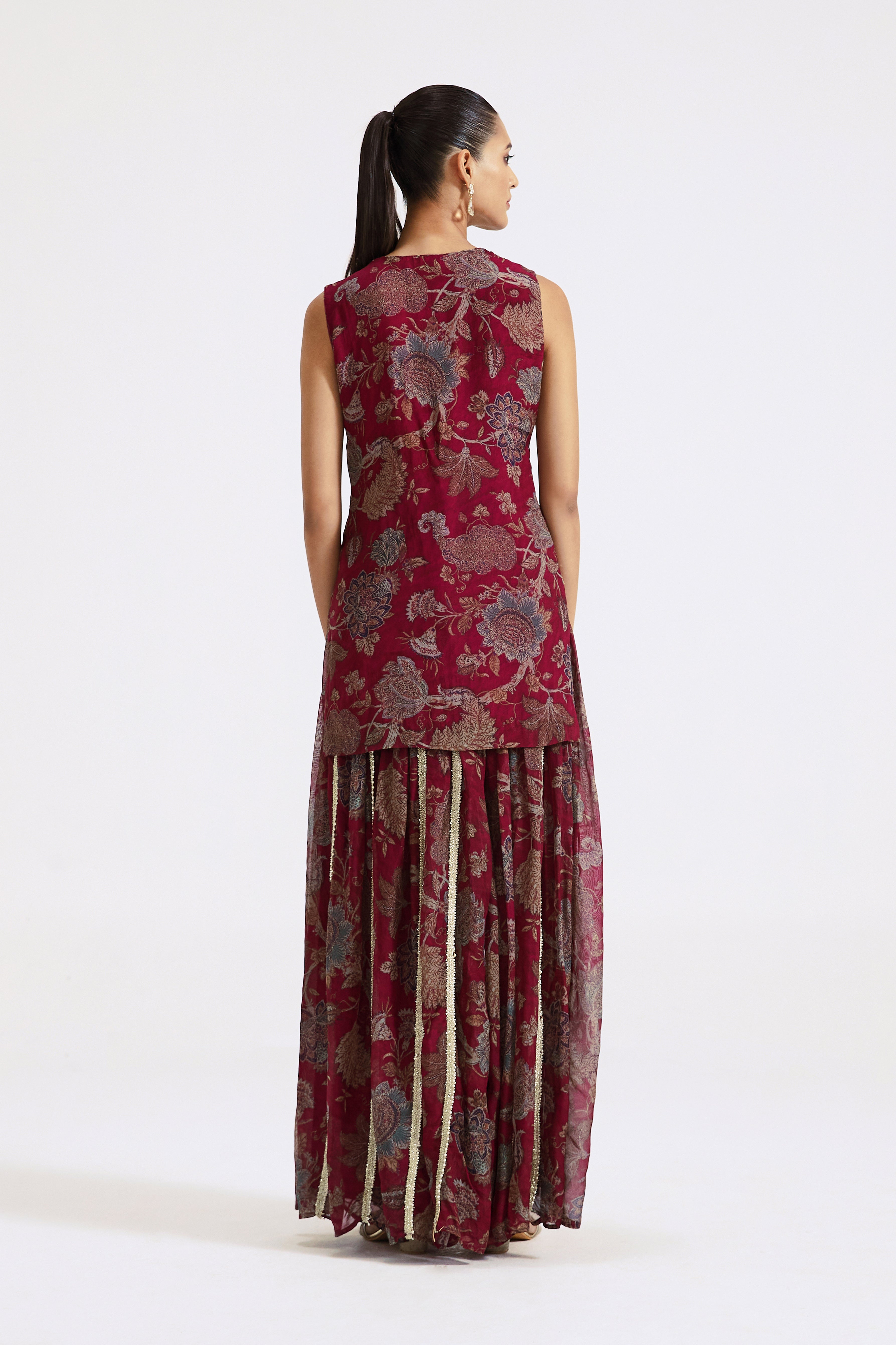 Wine Floral Sharara Set