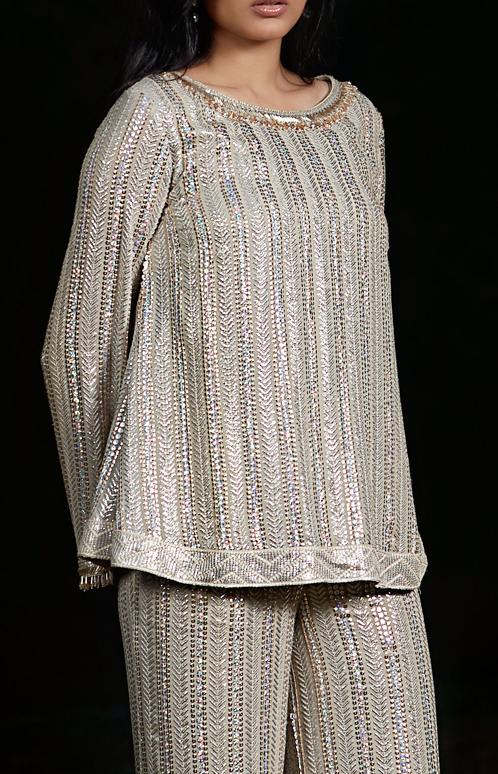 Beige Sequins Co-ord Set