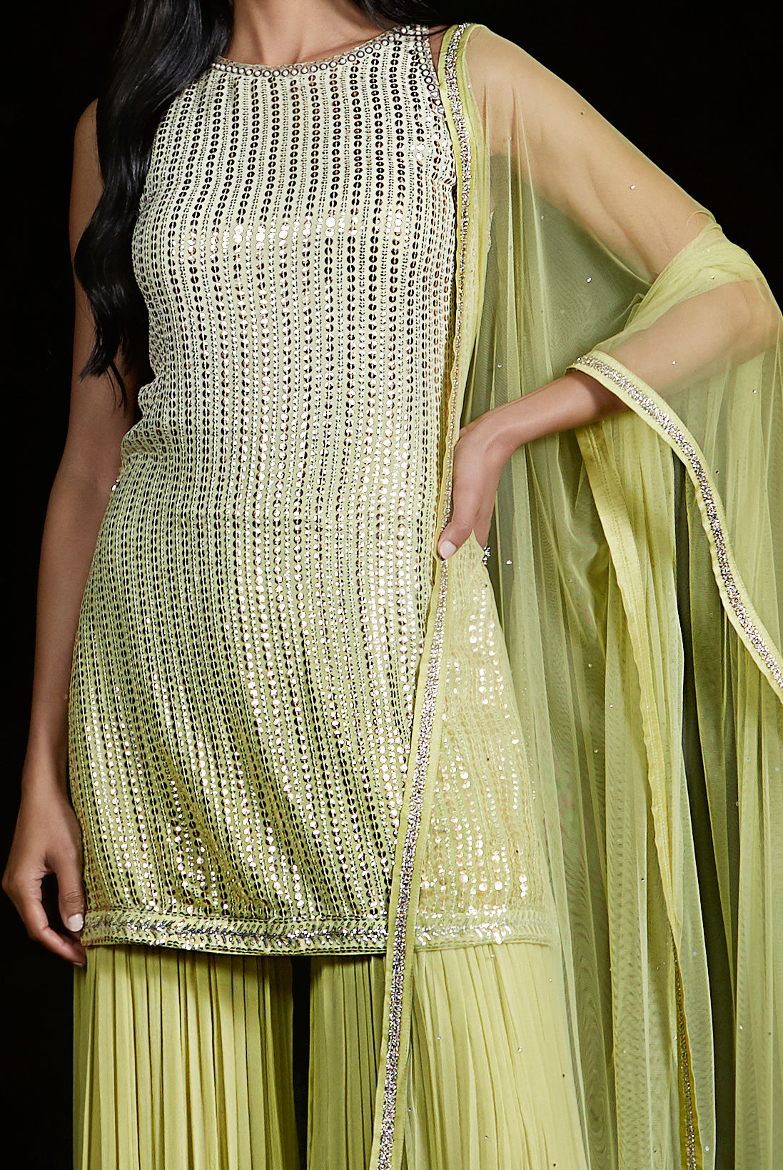 Lime Sequins Sharara Set