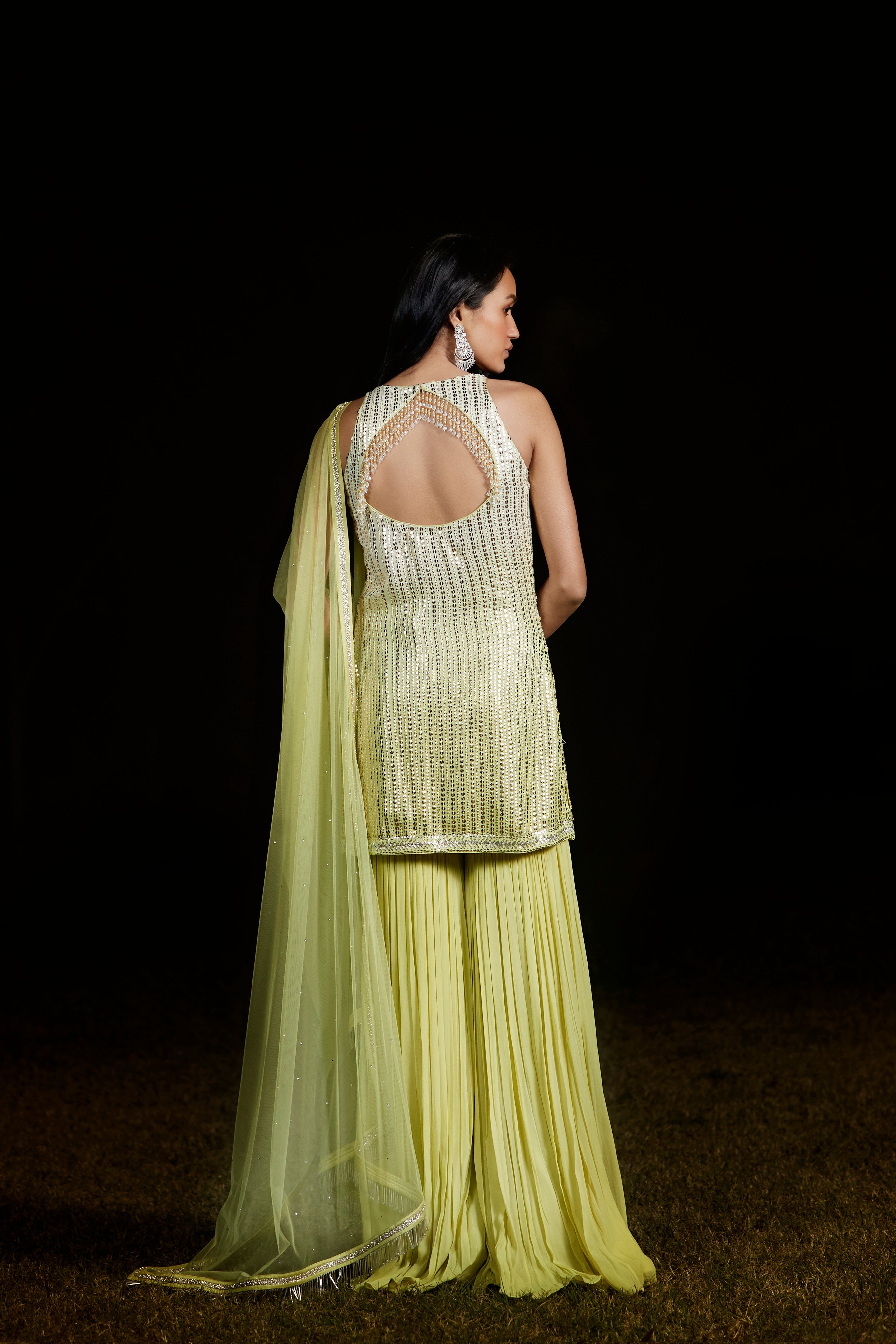 Lime Sequins Sharara Set