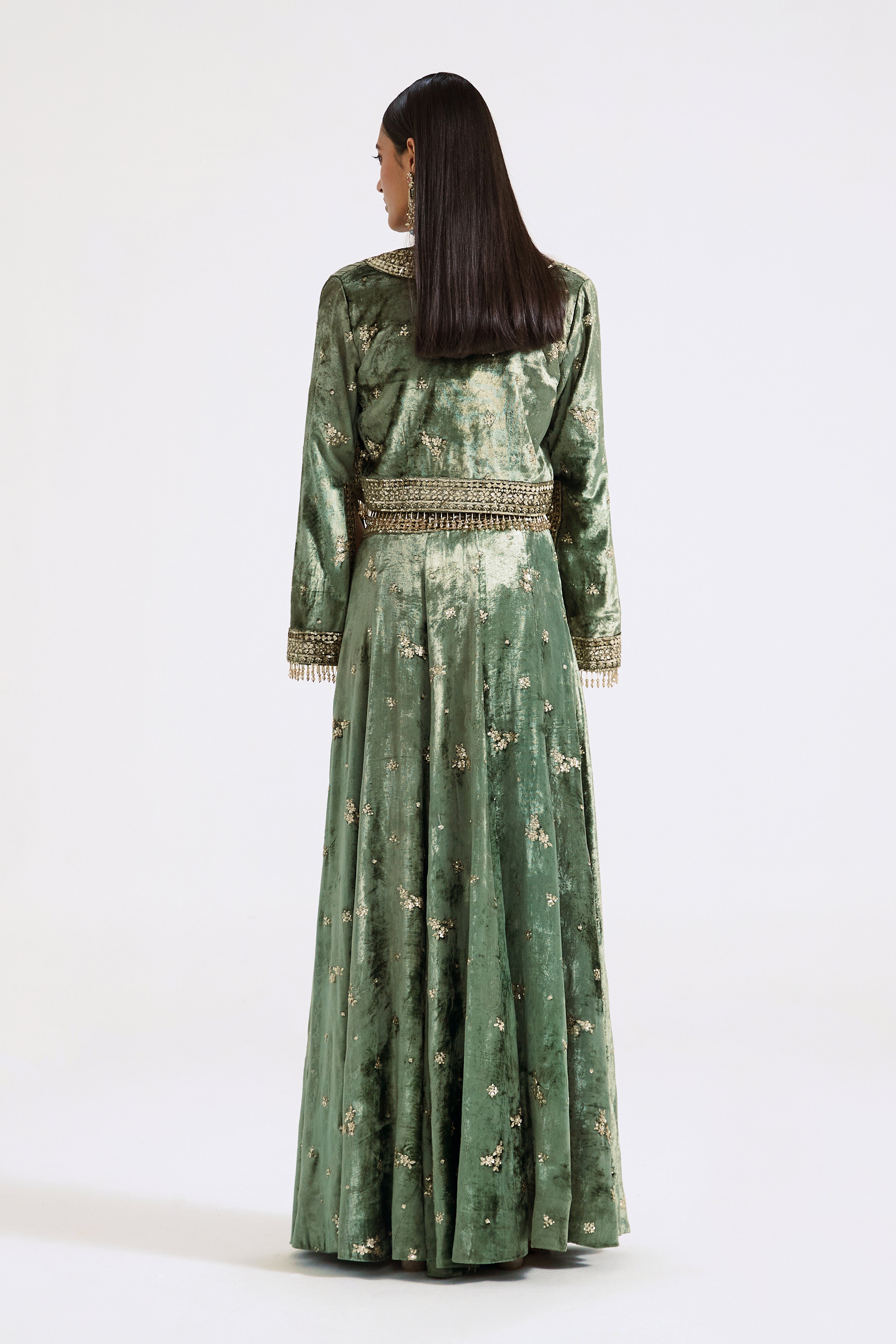 Green Velvet Jacket & Sharara Set