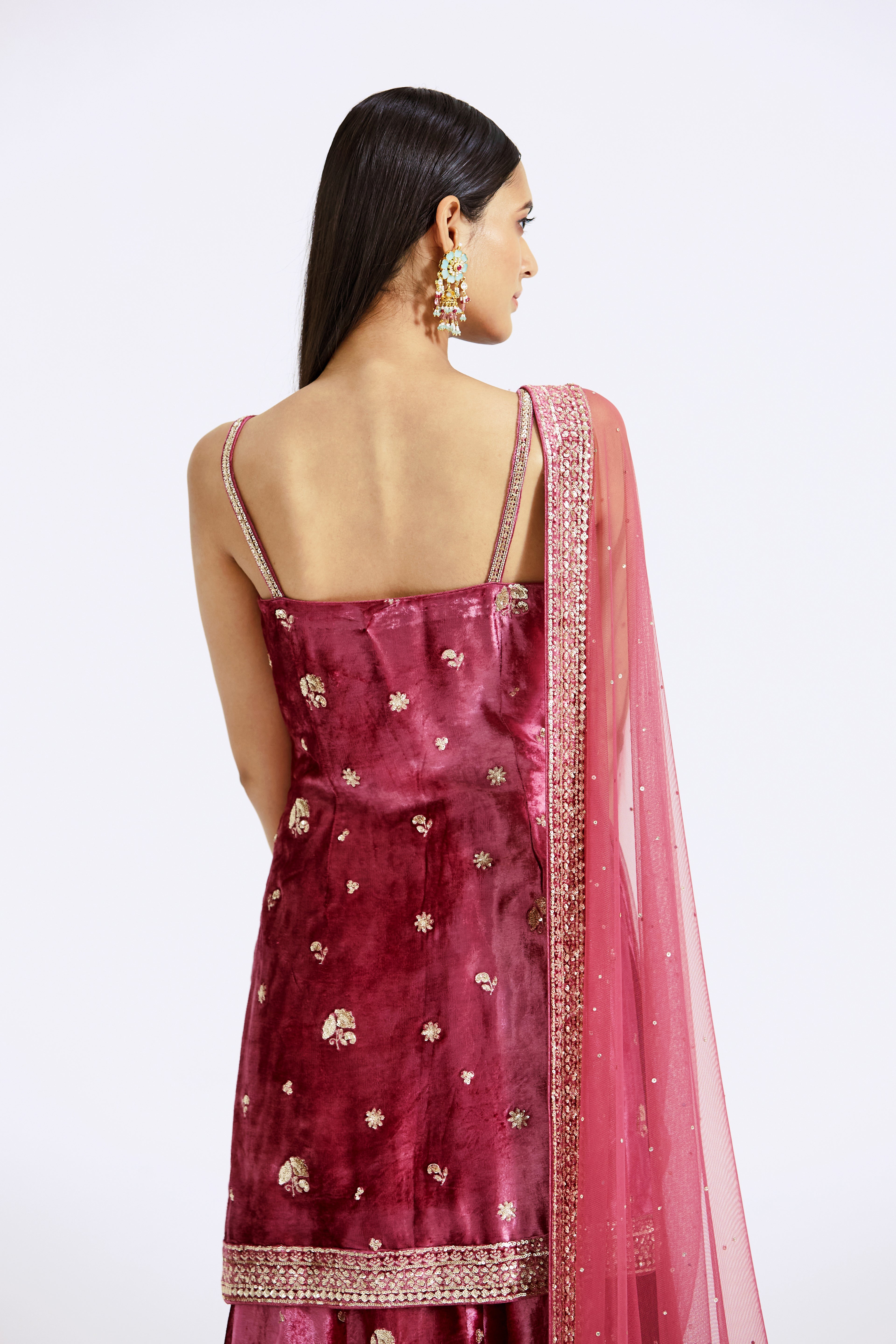 Magenta Velvet Sharara Set
