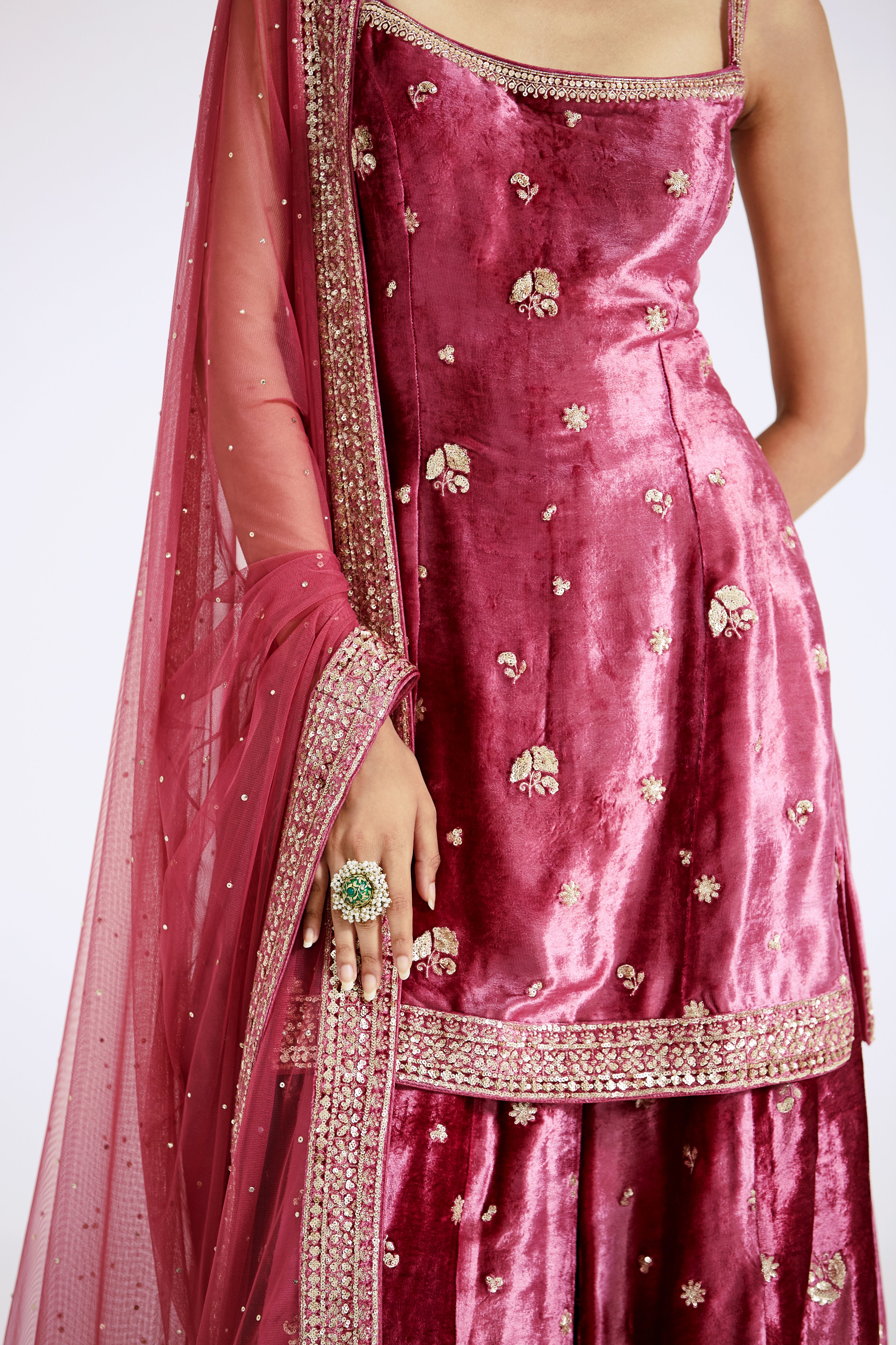 Magenta Velvet Sharara Set