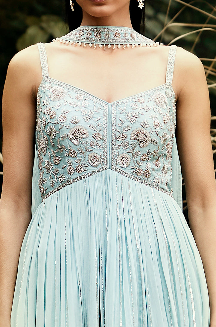 Aqua Embroidered Sharara Set