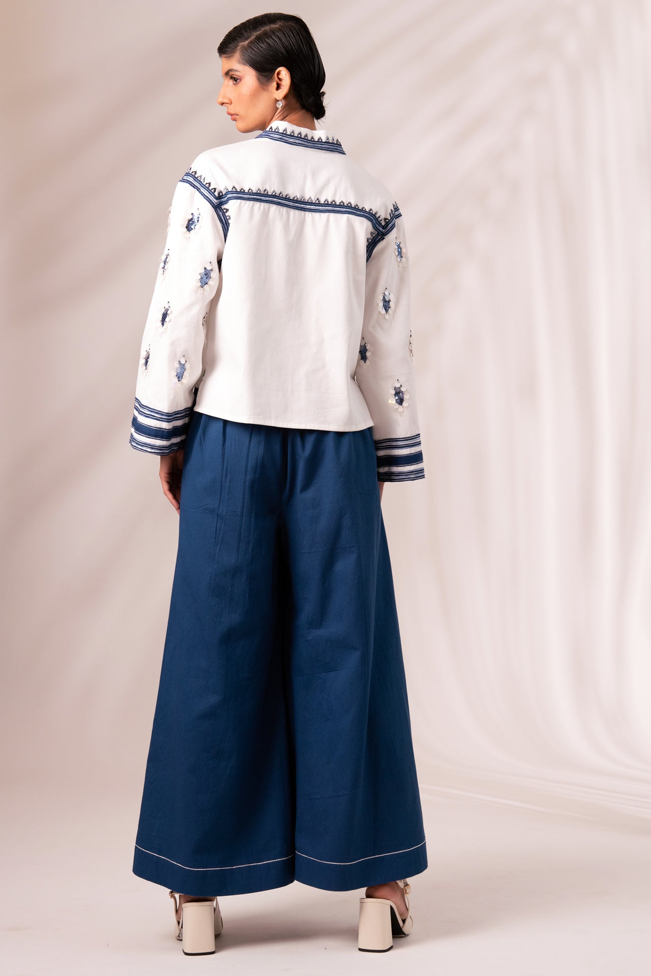 Cosmo Top with Indigo Rico Pleated Culottes