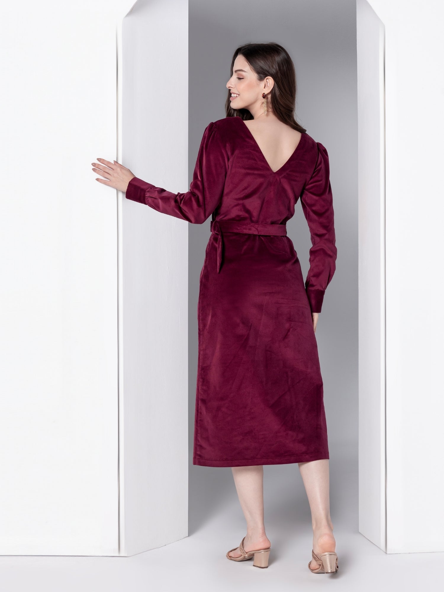 Bordeaux Grace Corduroy Midi Dress