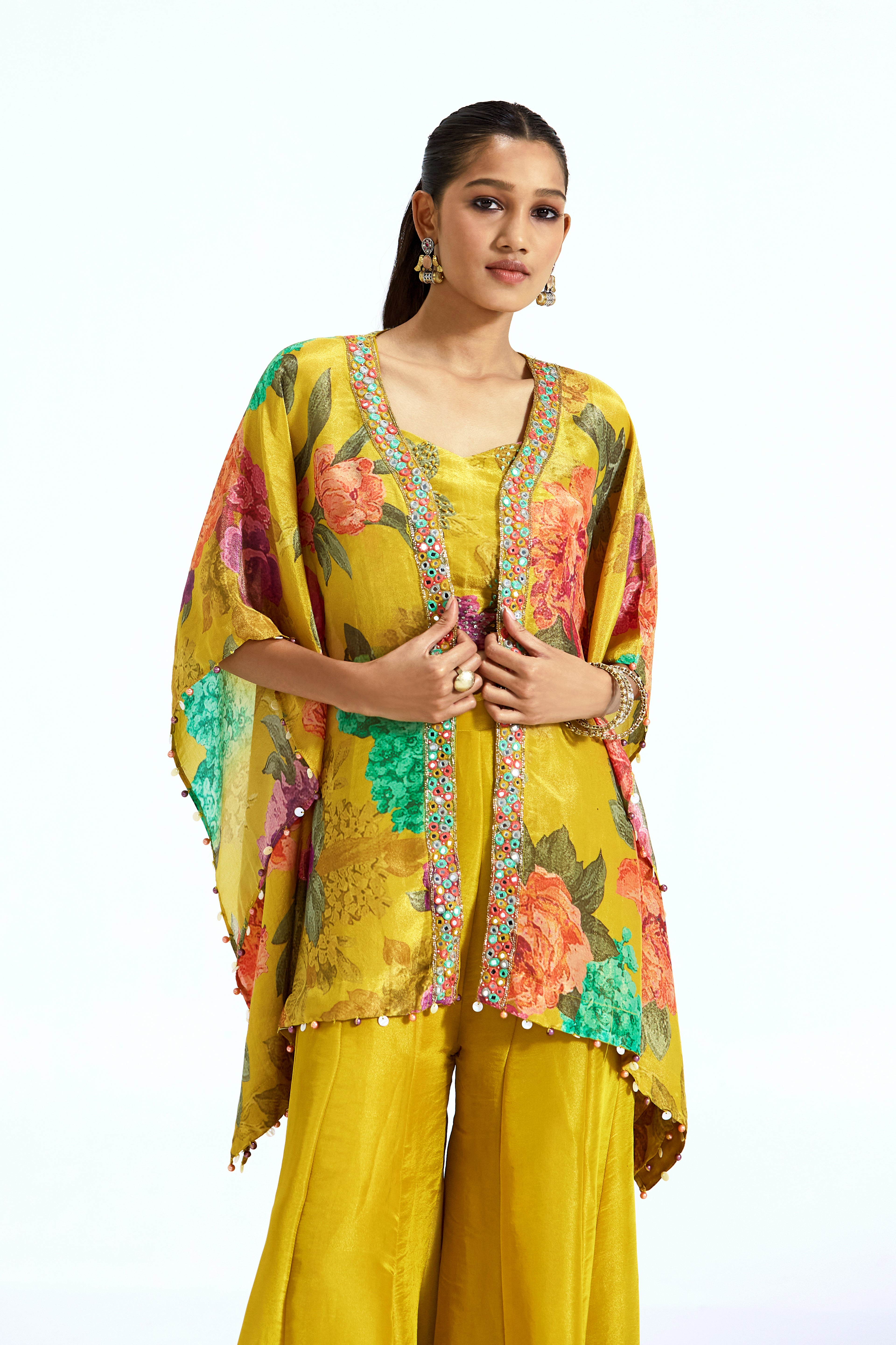 Yellow Printed Cape & Sharara Set