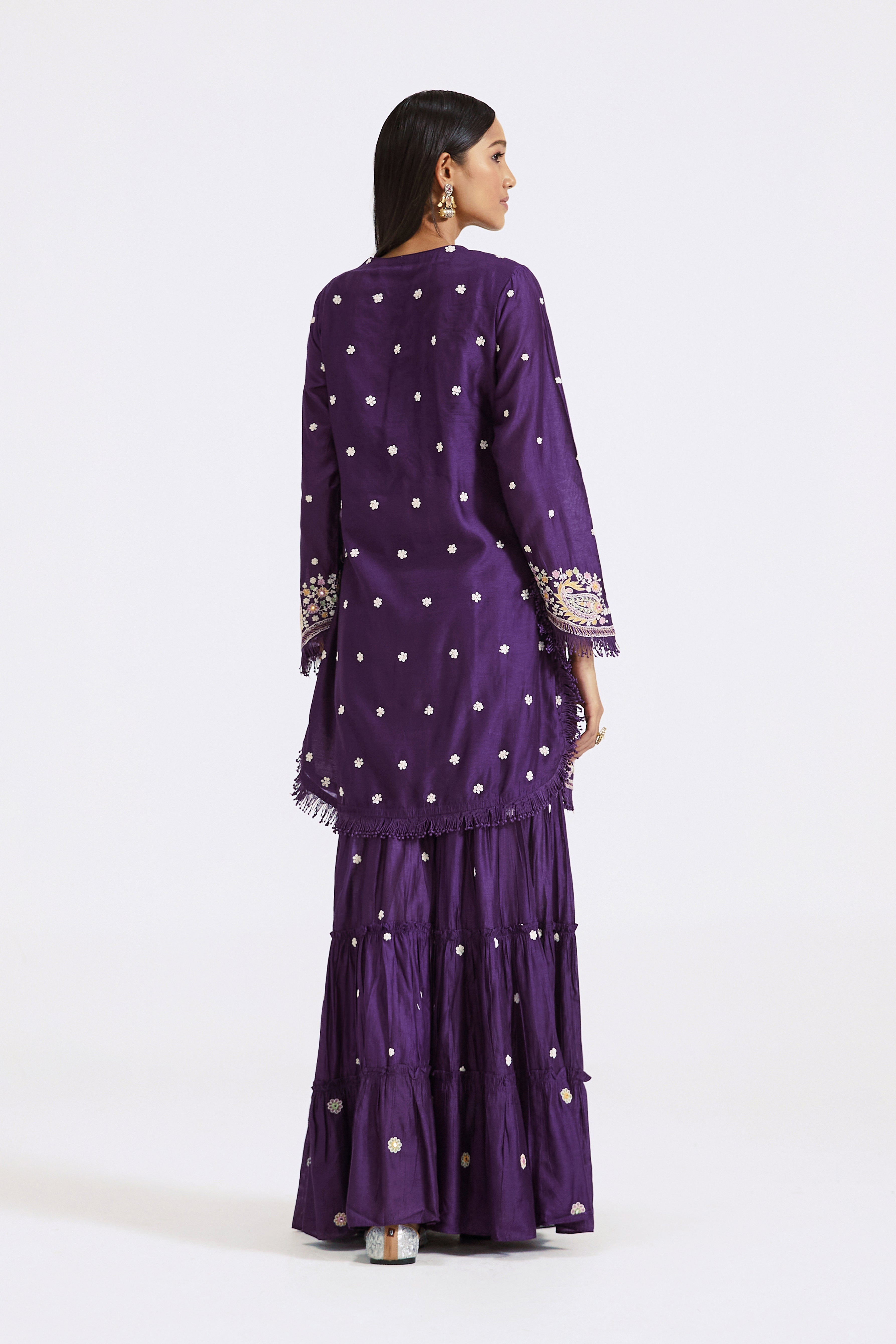 Purple Embroidered Kurta And Sharara Set