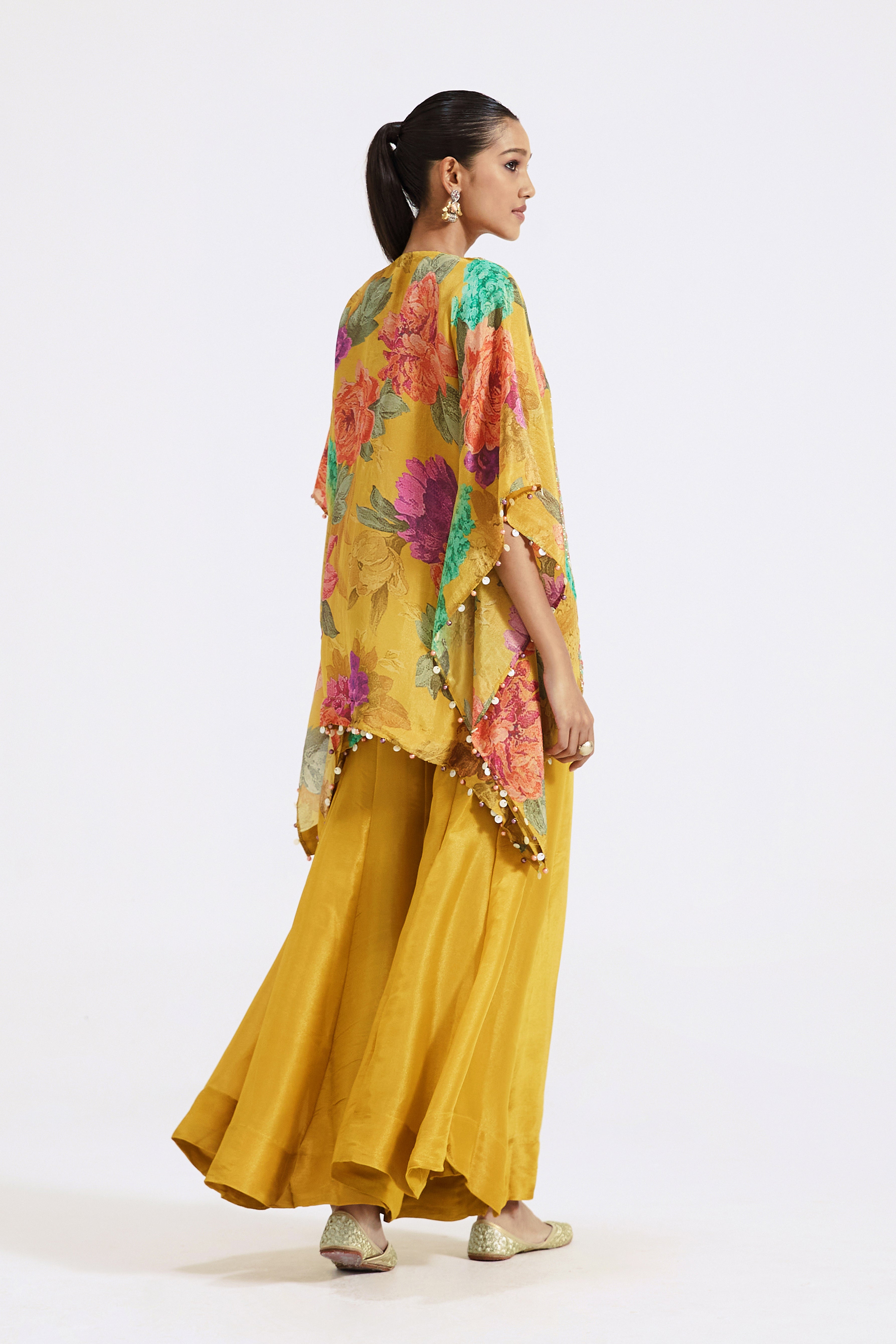 Yellow Printed Cape & Sharara Set
