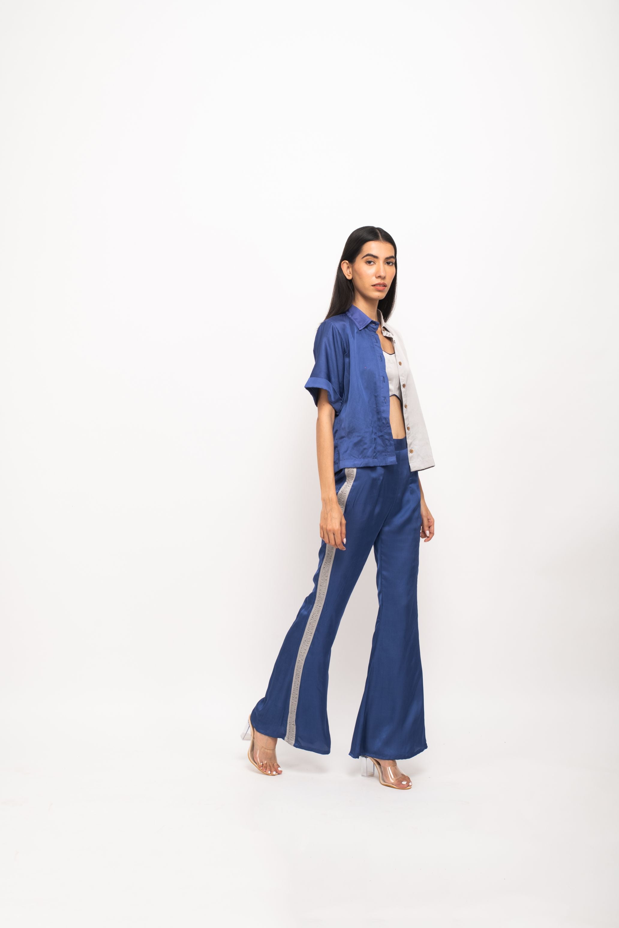 Blue-Grey Half &Half Rouching Set