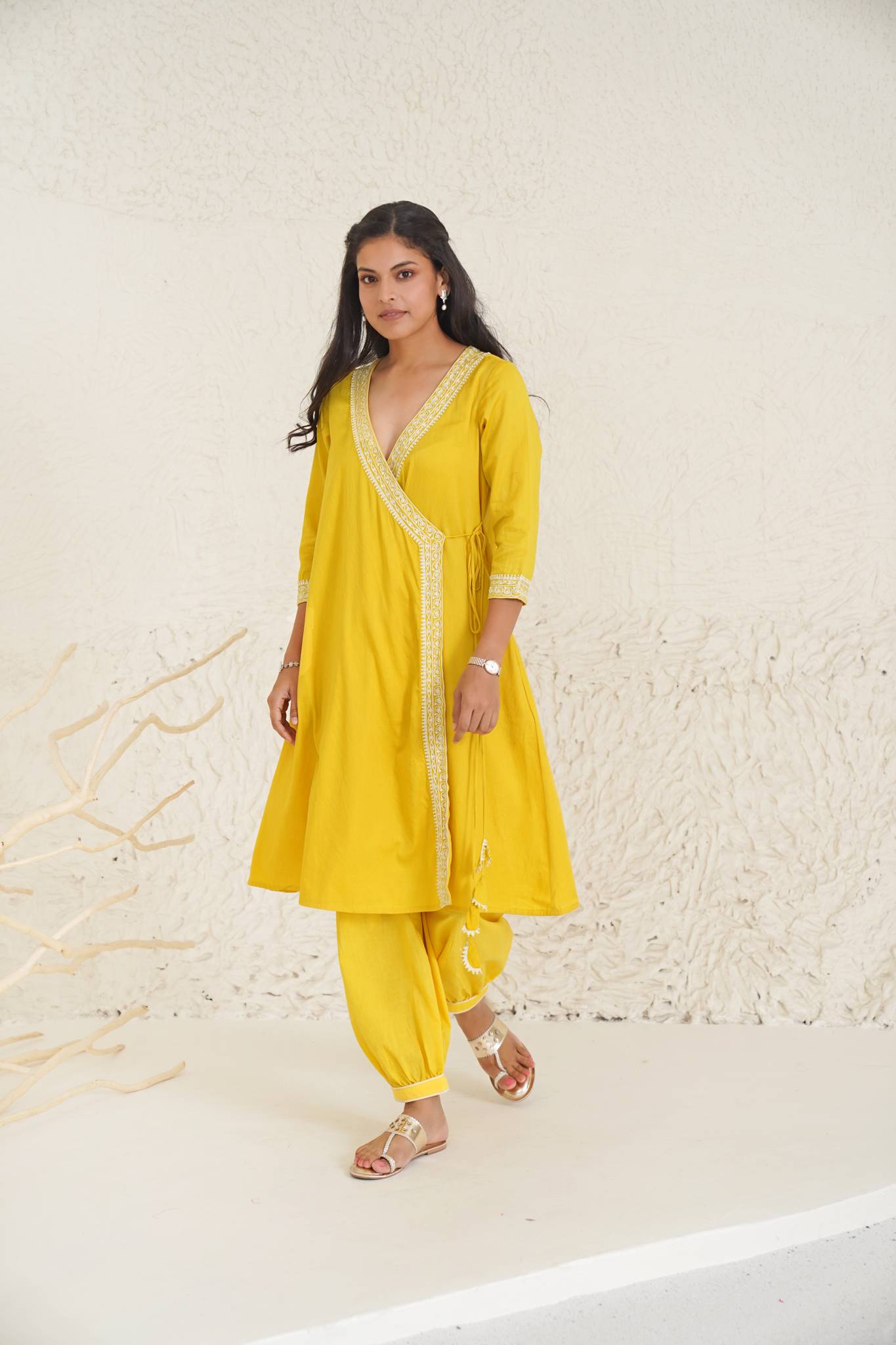 Vibrant Daffodil Kurta with Pegged Pants & Dupatta- Set of 3