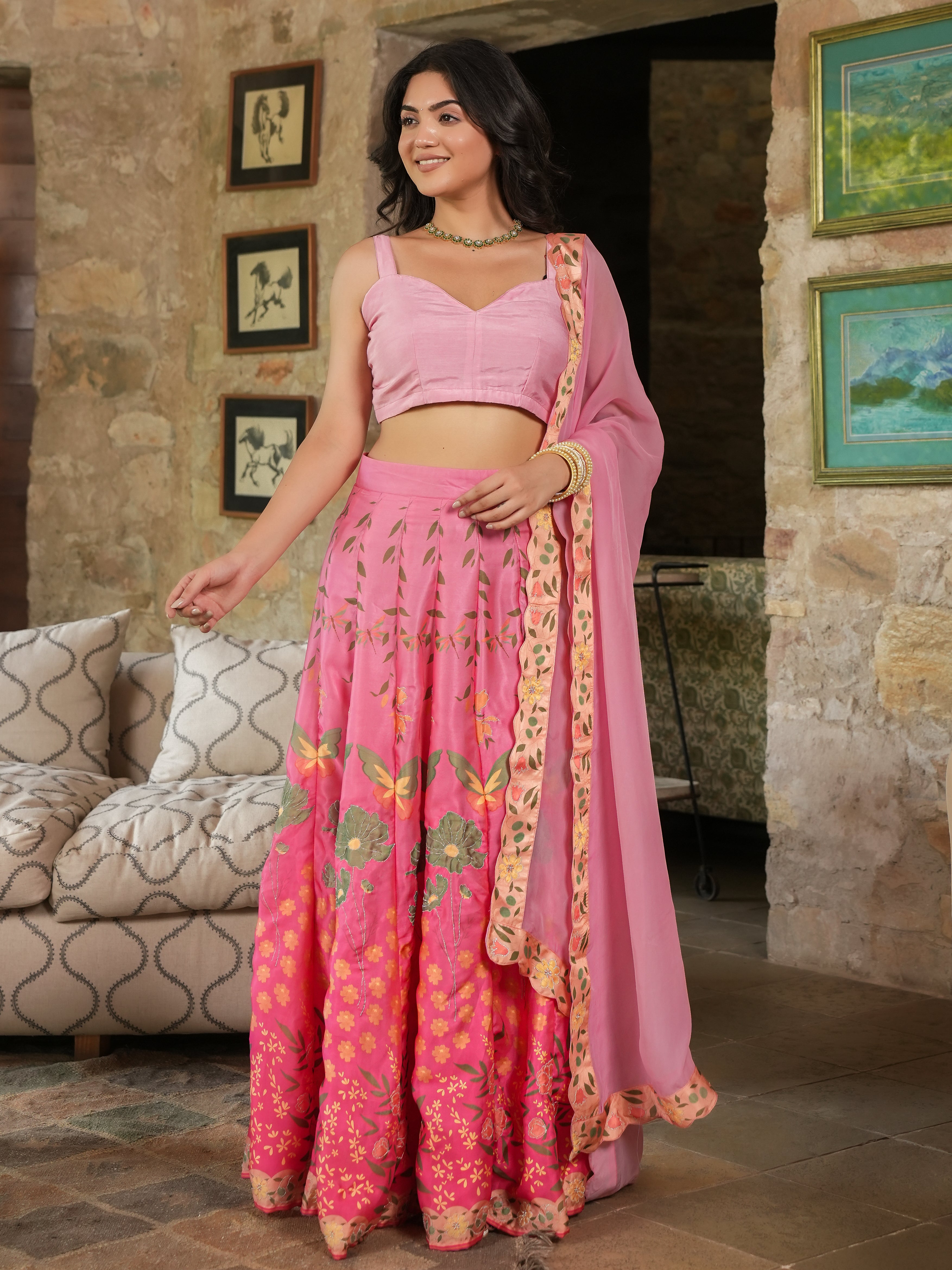 DIGITALLY PRINTED COTTON LEHENGA WITH BLOUSE AND DUPATTA
