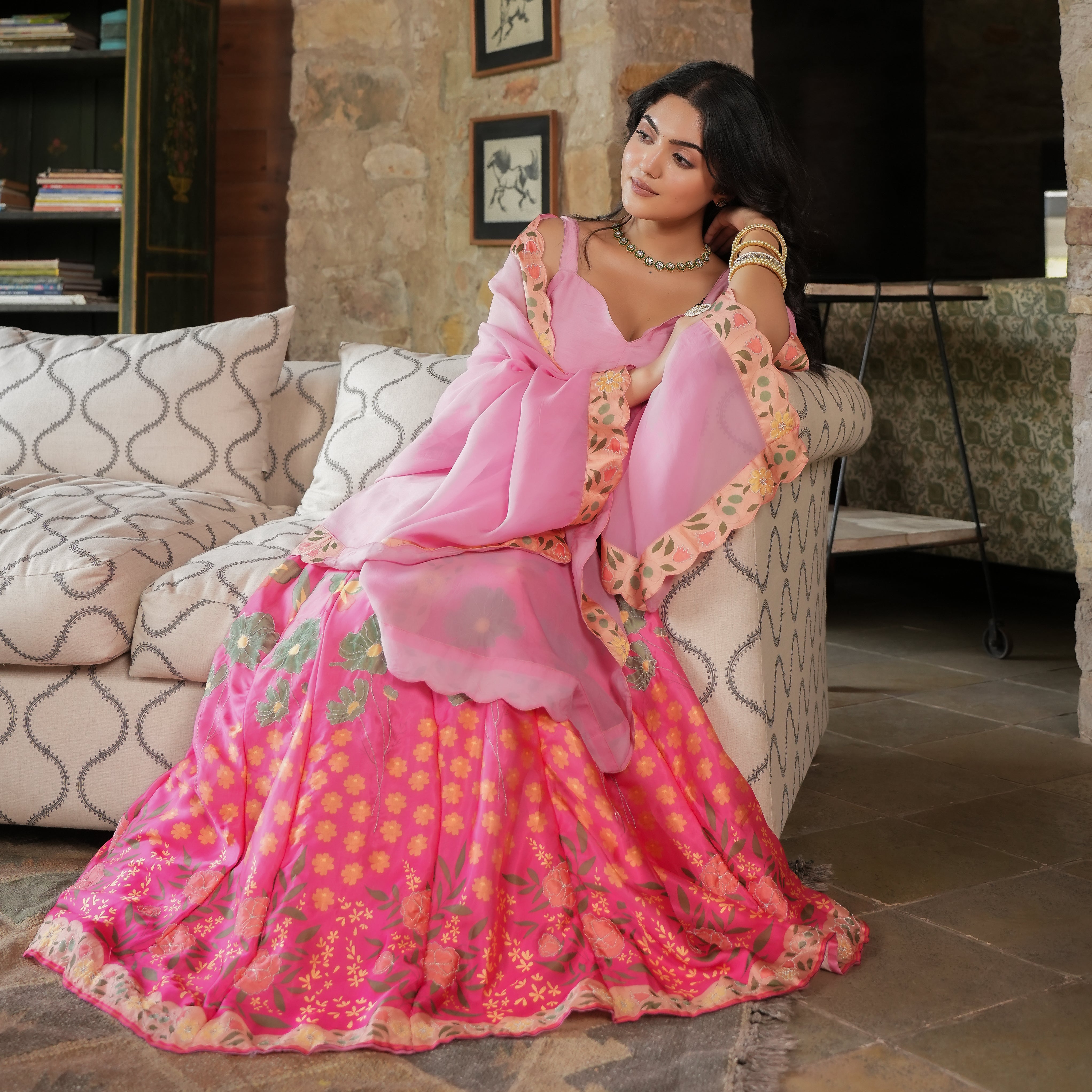 DIGITALLY PRINTED COTTON LEHENGA WITH BLOUSE AND DUPATTA