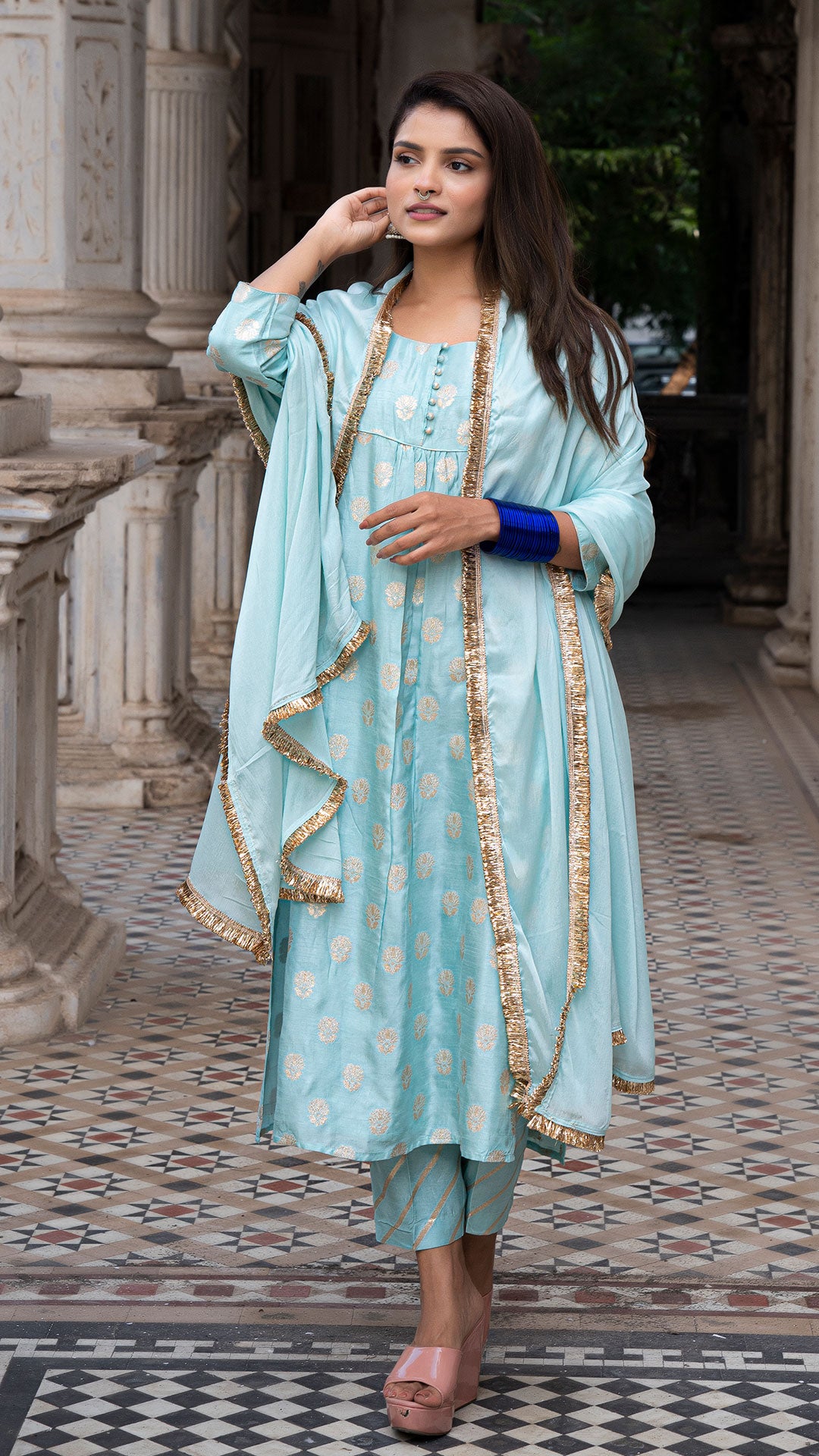 AARYAH POWDER BLUE KURTA SET IN SILK