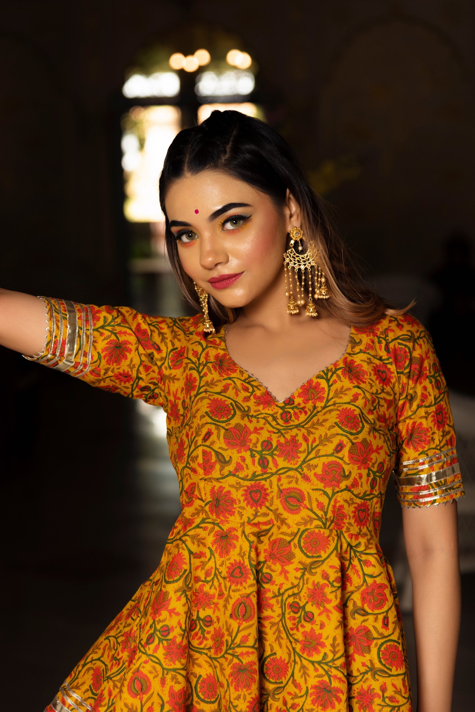 DARPAN MUSTARD YELLOW HAND BLOCK COTTON SHARARA SET