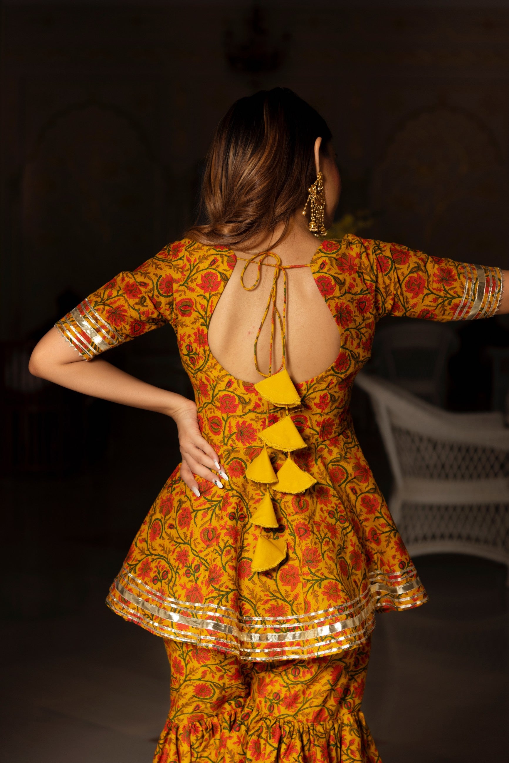 DARPAN MUSTARD YELLOW HAND BLOCK COTTON SHARARA SET