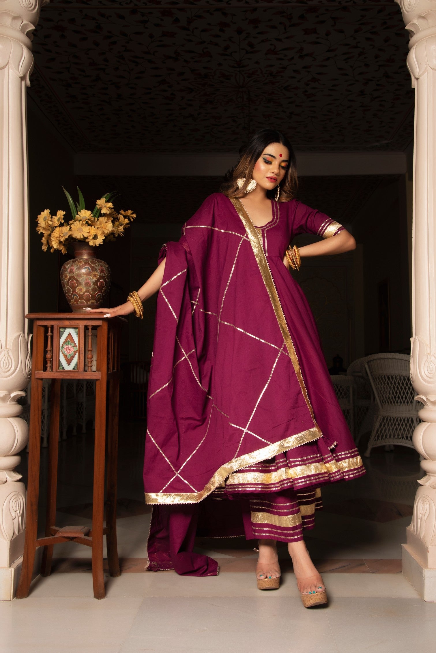 BURGUNDY PURE COTTON ANARKALI SET
