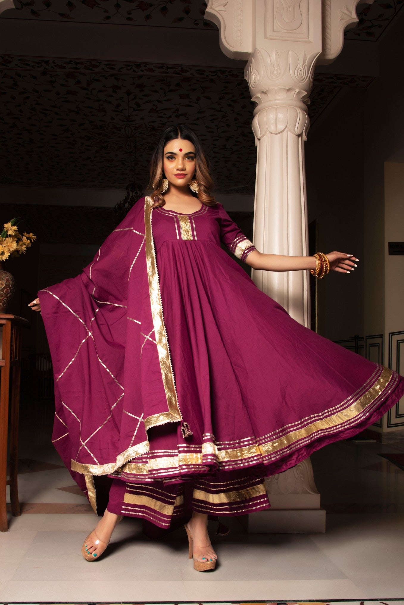 BURGUNDY PURE COTTON ANARKALI SET
