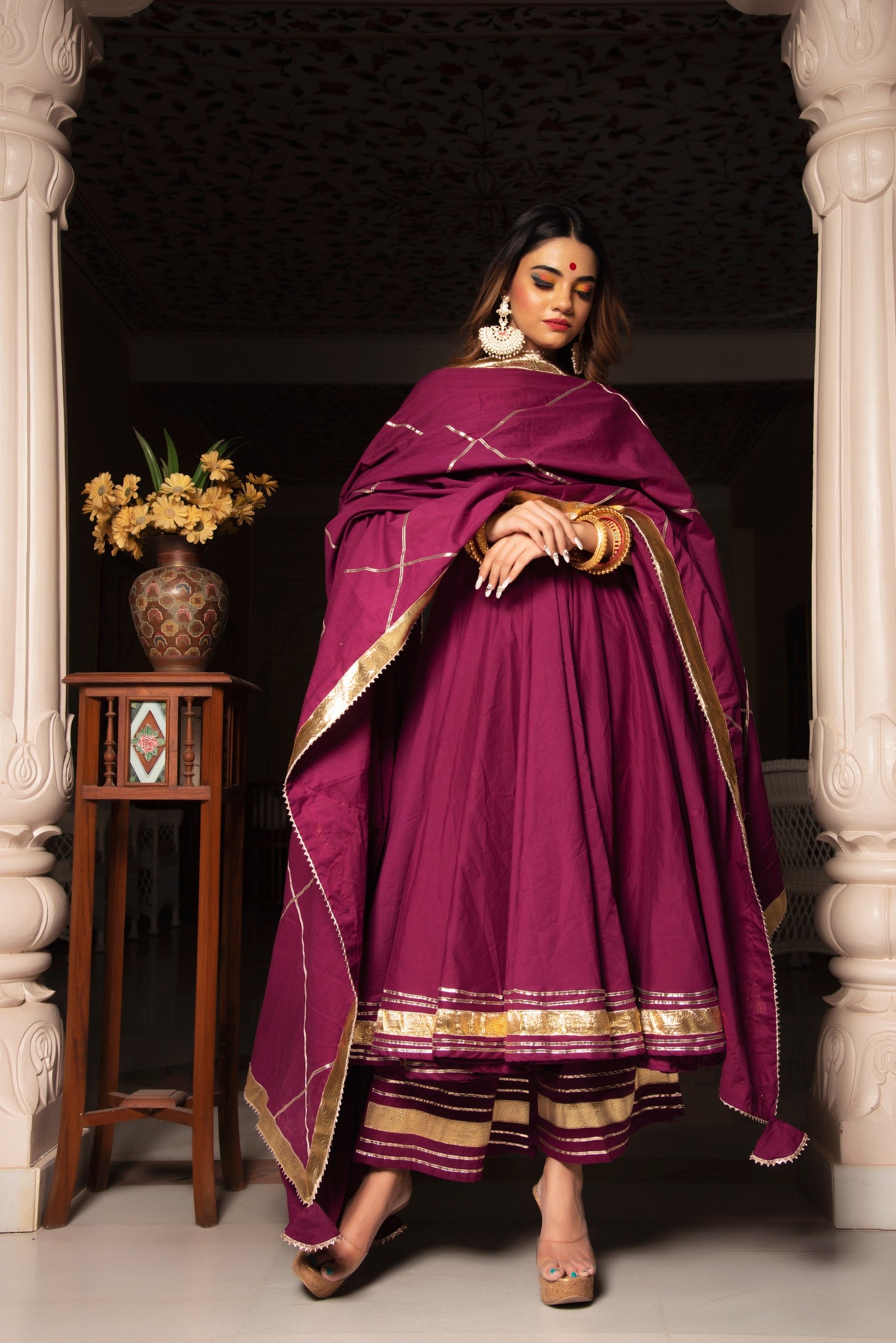 BURGUNDY PURE COTTON ANARKALI SET