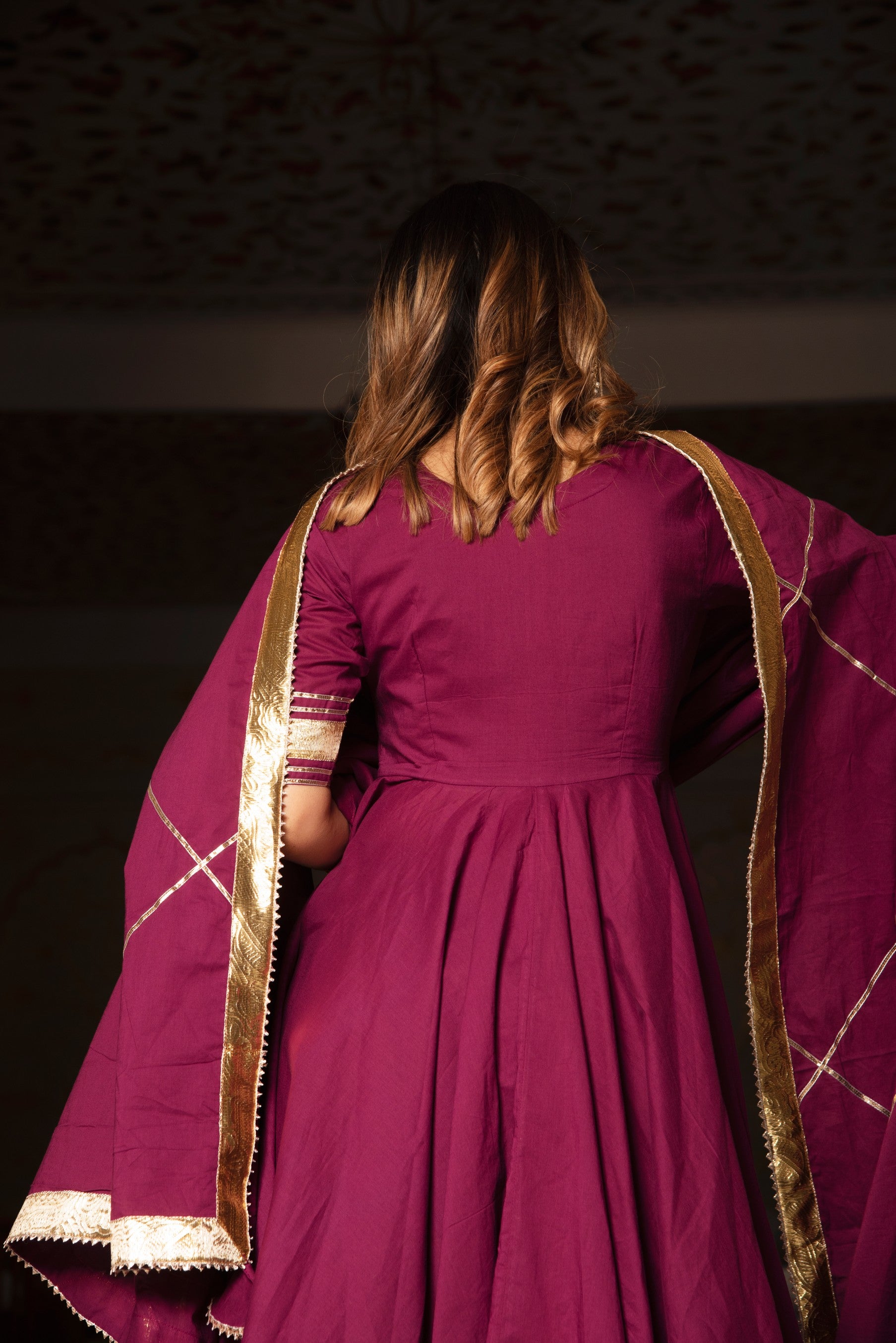 BURGUNDY PURE COTTON ANARKALI SET