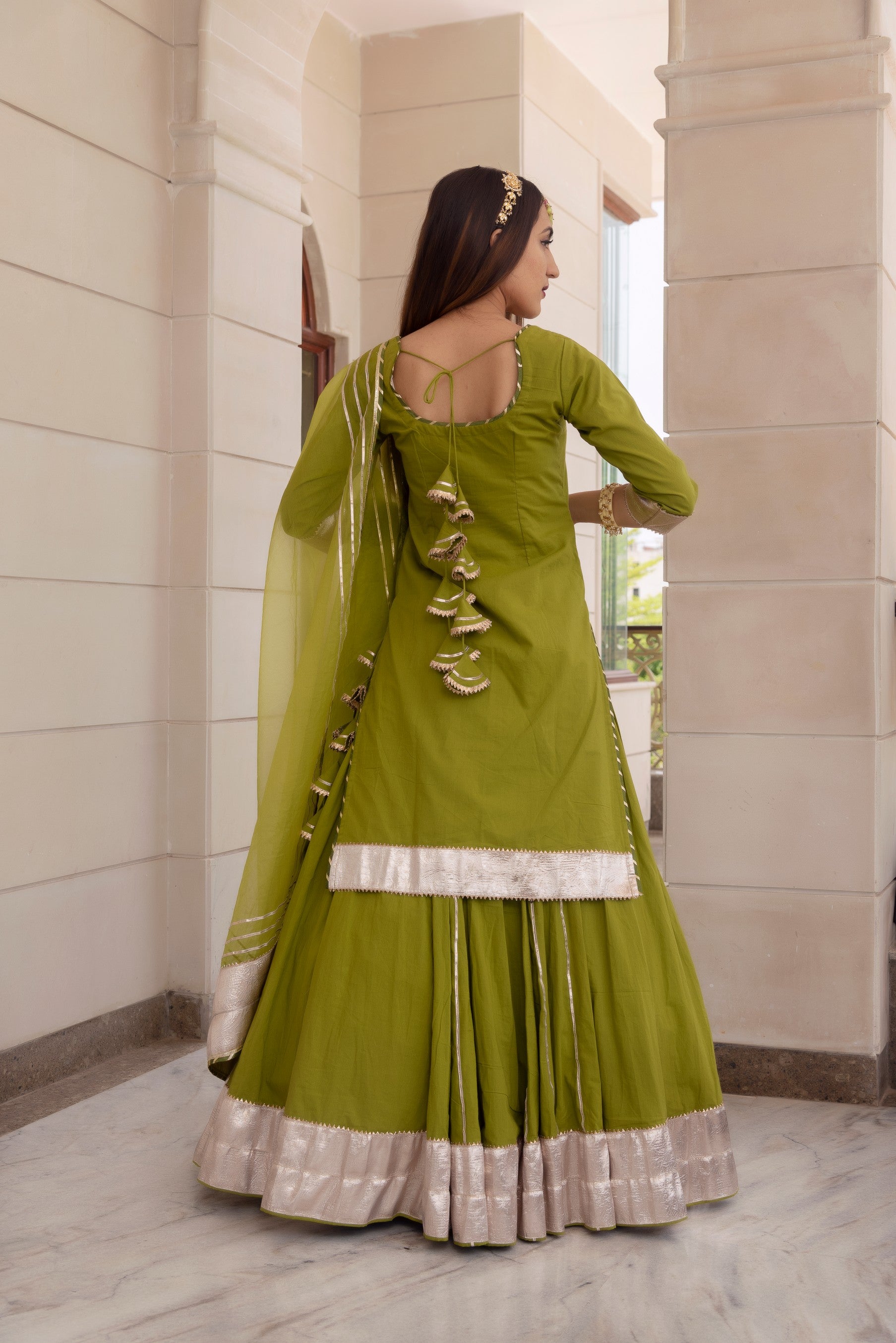 FALGUNI GREEN LONG KURTA SKIRT SET