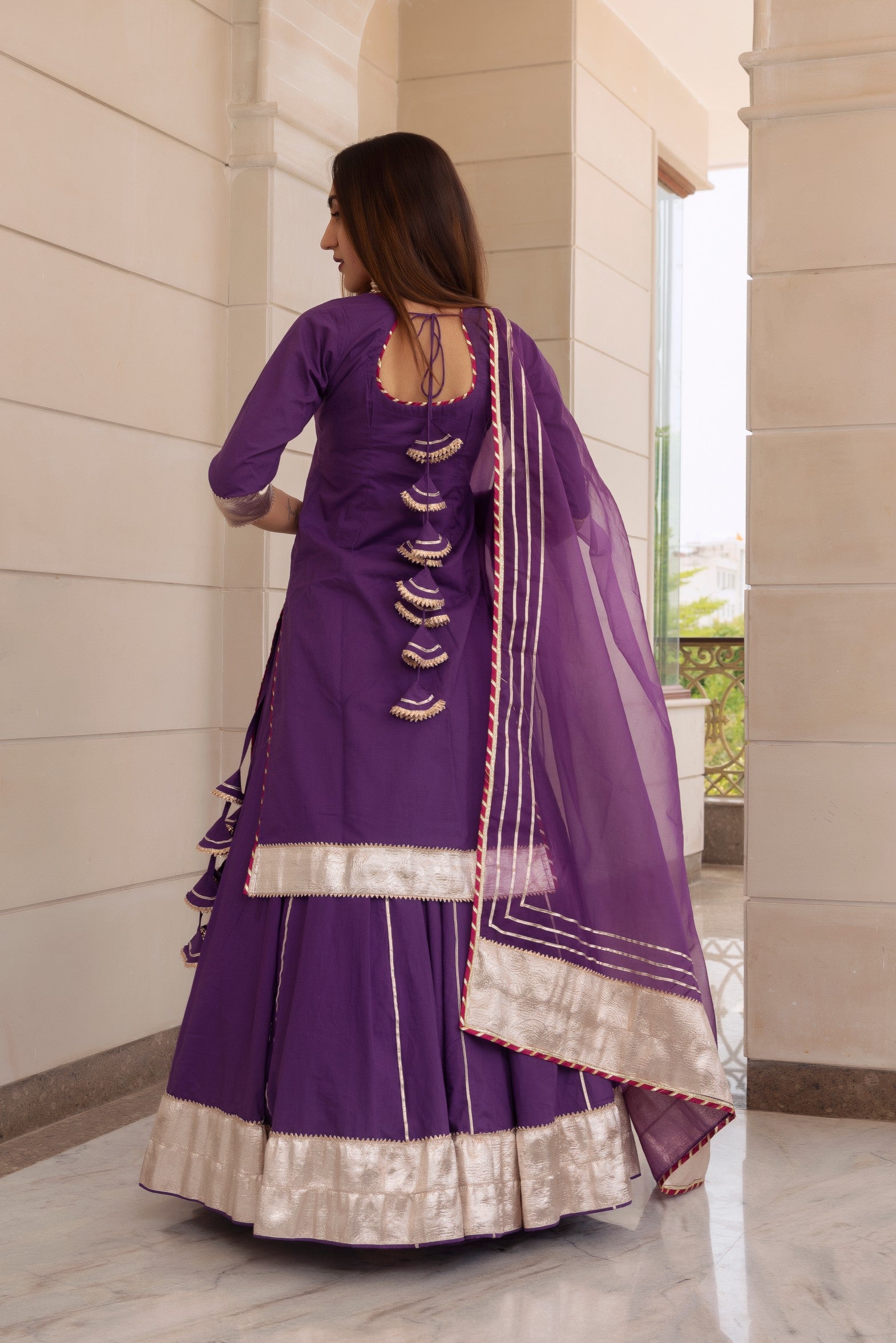 FALGUNI PURPLE KURTA SKIRT SET