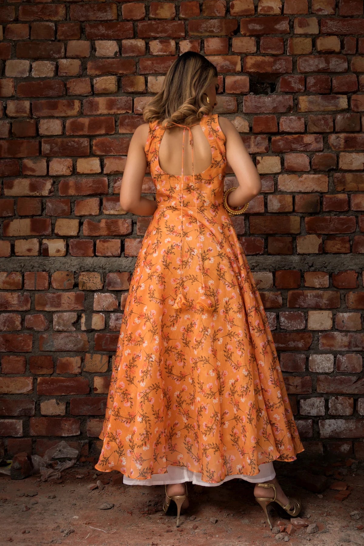 ORANGE PRINTED MODAL ANRAKALI SET