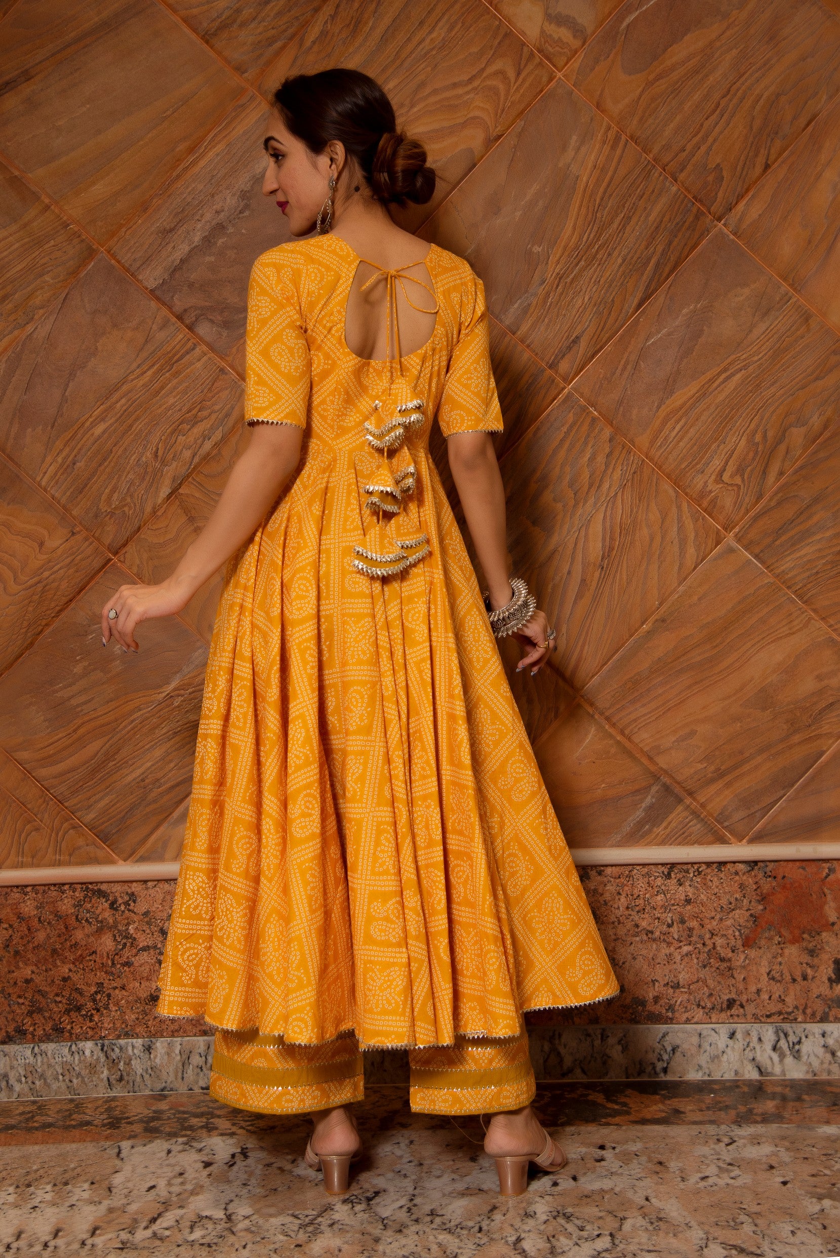 BANDHEJ YELLOW COTTON ANARKALI SET