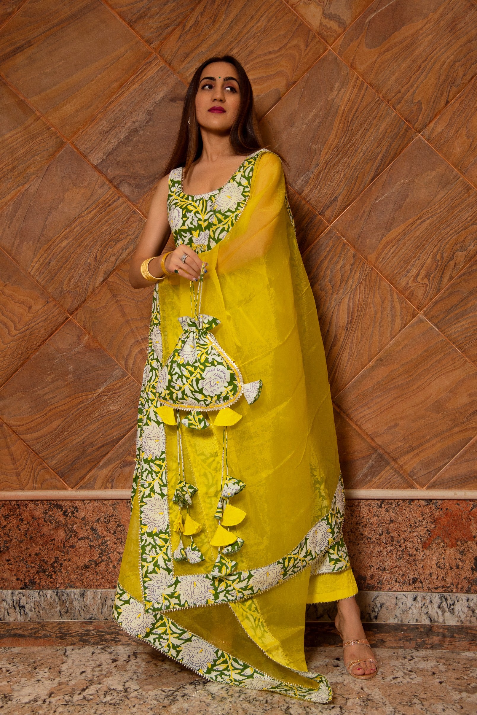 PEELA PHOOL COTTON TIERED ANARKALI SET