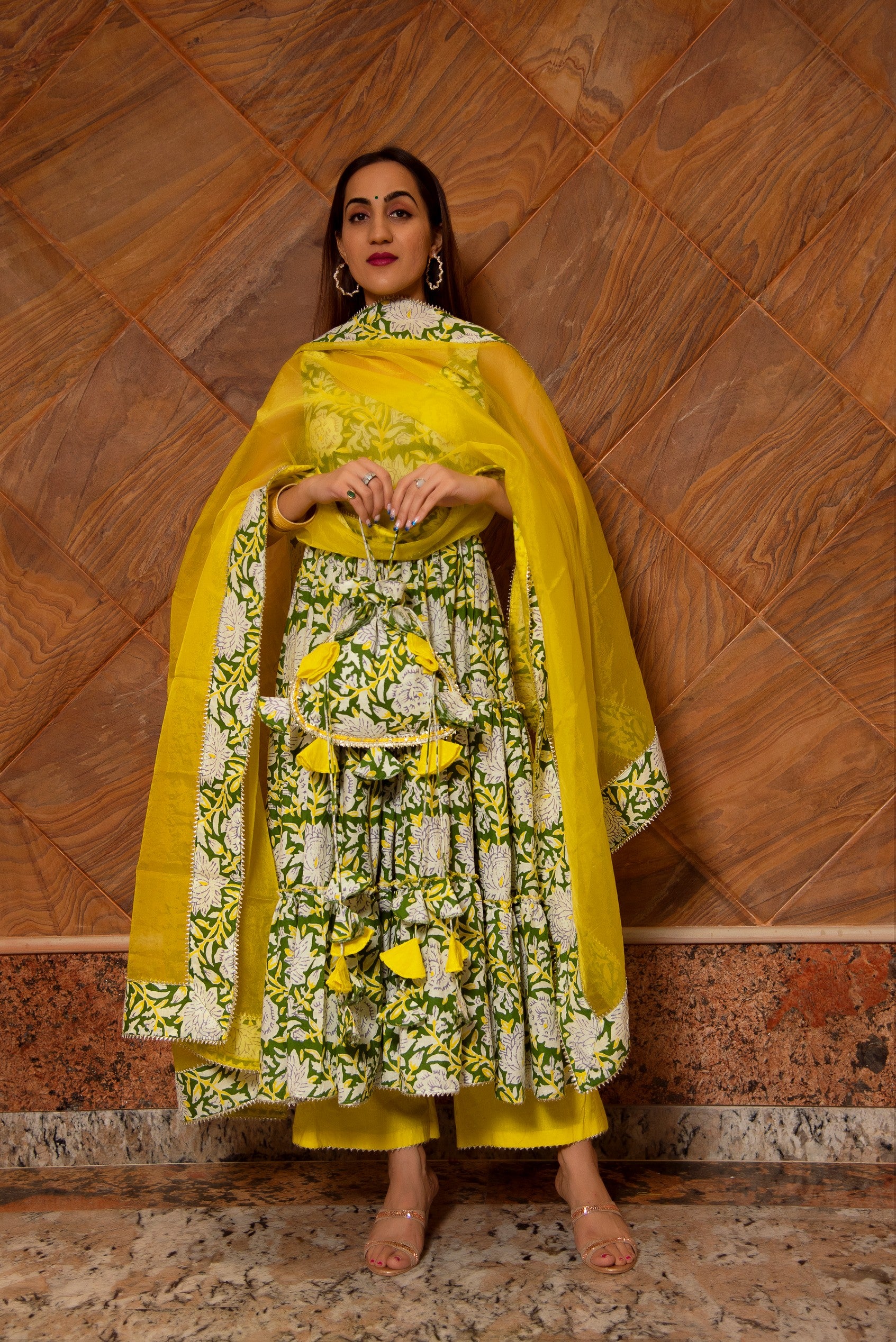 PEELA PHOOL COTTON TIERED ANARKALI SET