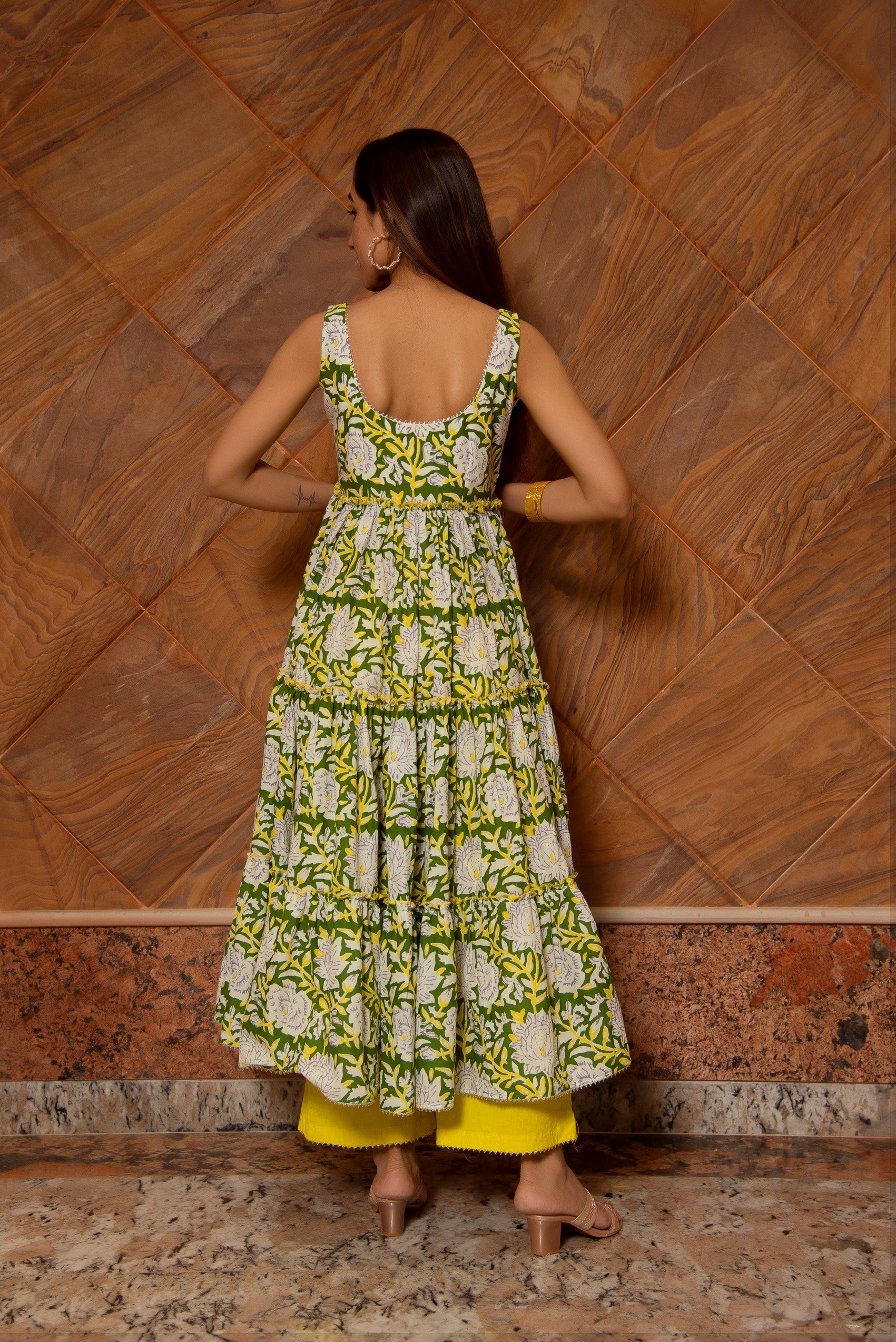 PEELA PHOOL COTTON TIERED ANARKALI SET