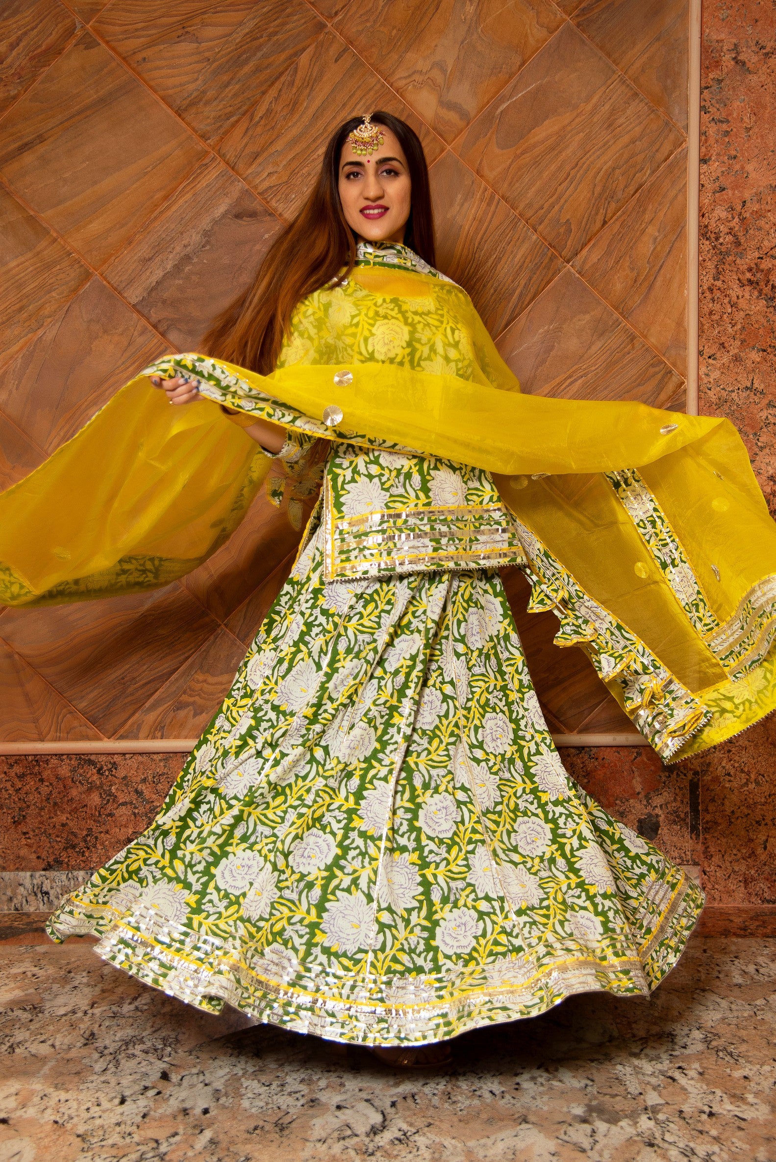 KAVYA COTTON HAND BLOCK SKIRT SET