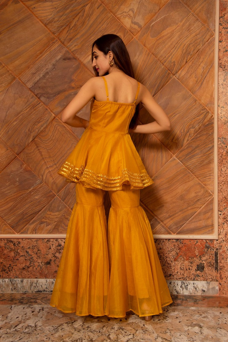 MURAT MUSTARD ORGANZA SHARARA SET