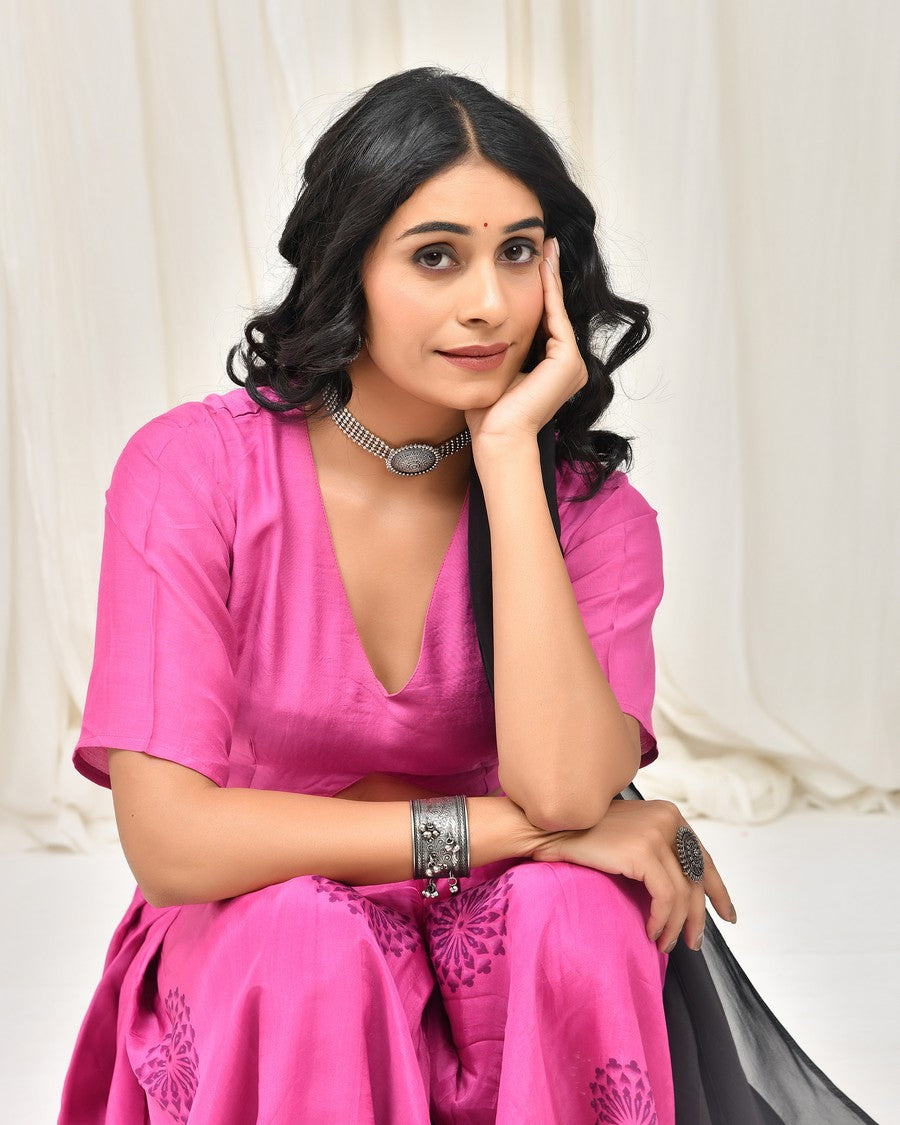 Stunning pink colour digitally printed lehenga and blouse, paired with dupatta