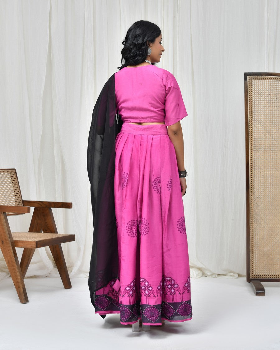 Stunning pink colour digitally printed lehenga and blouse, paired with dupatta