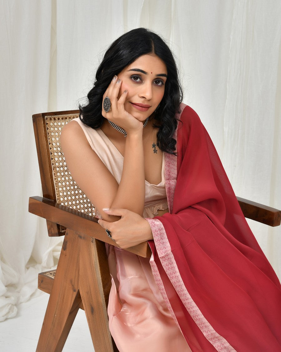 Stunning cream digitally printed lehenga and blouse, paired with organza dupatta
