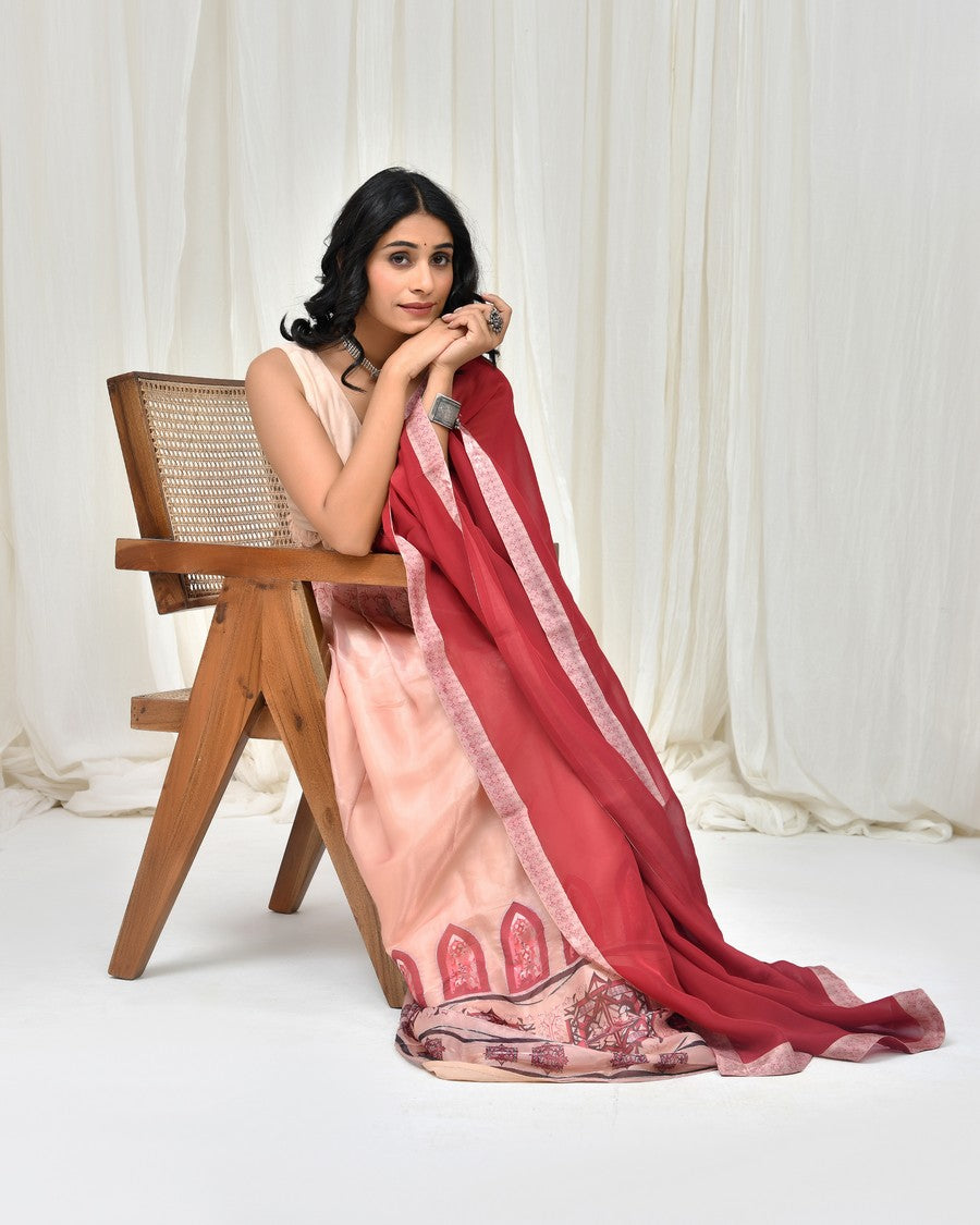 Stunning cream digitally printed lehenga and blouse, paired with organza dupatta