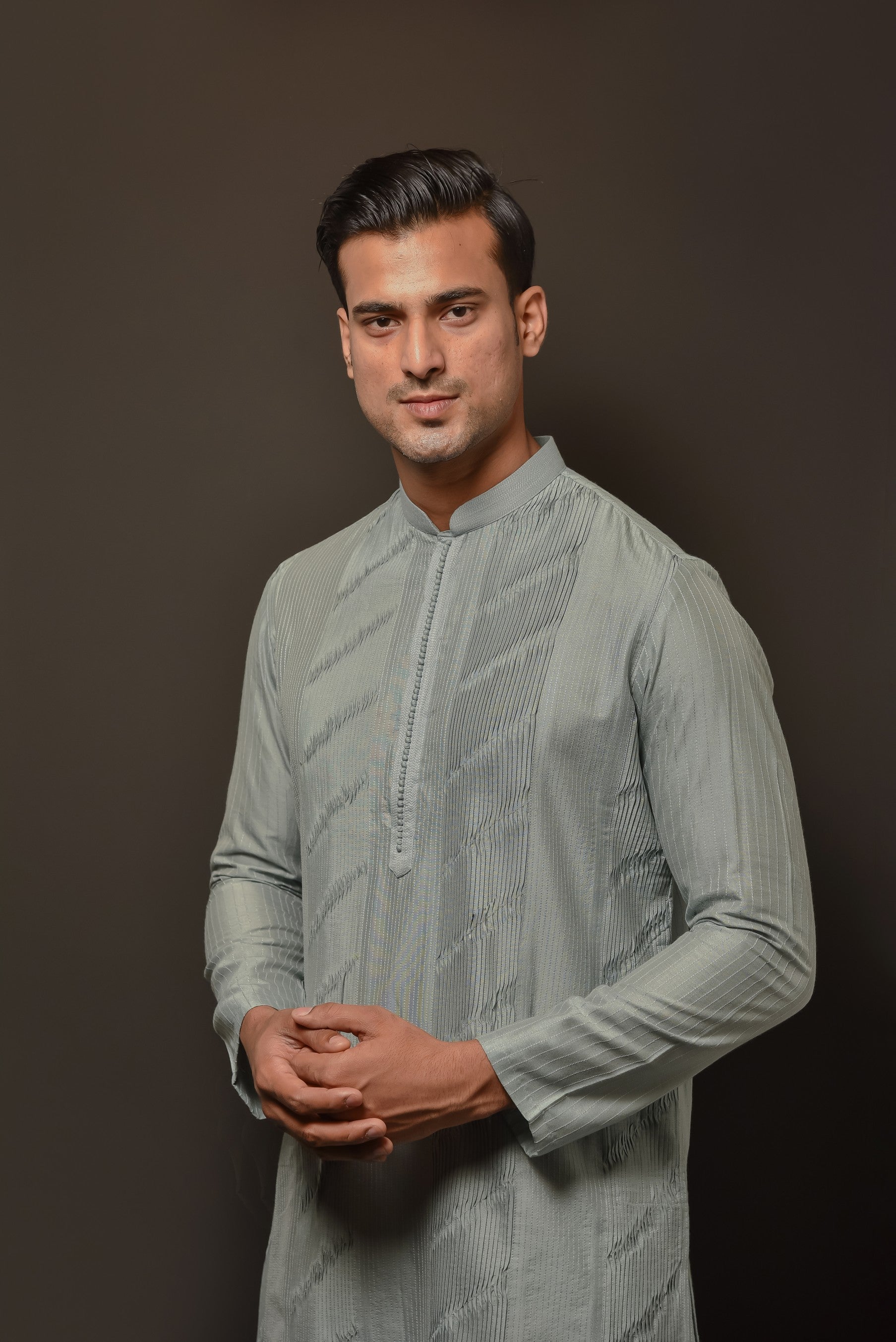 Frost Blue Panel Pintuck Kurta set