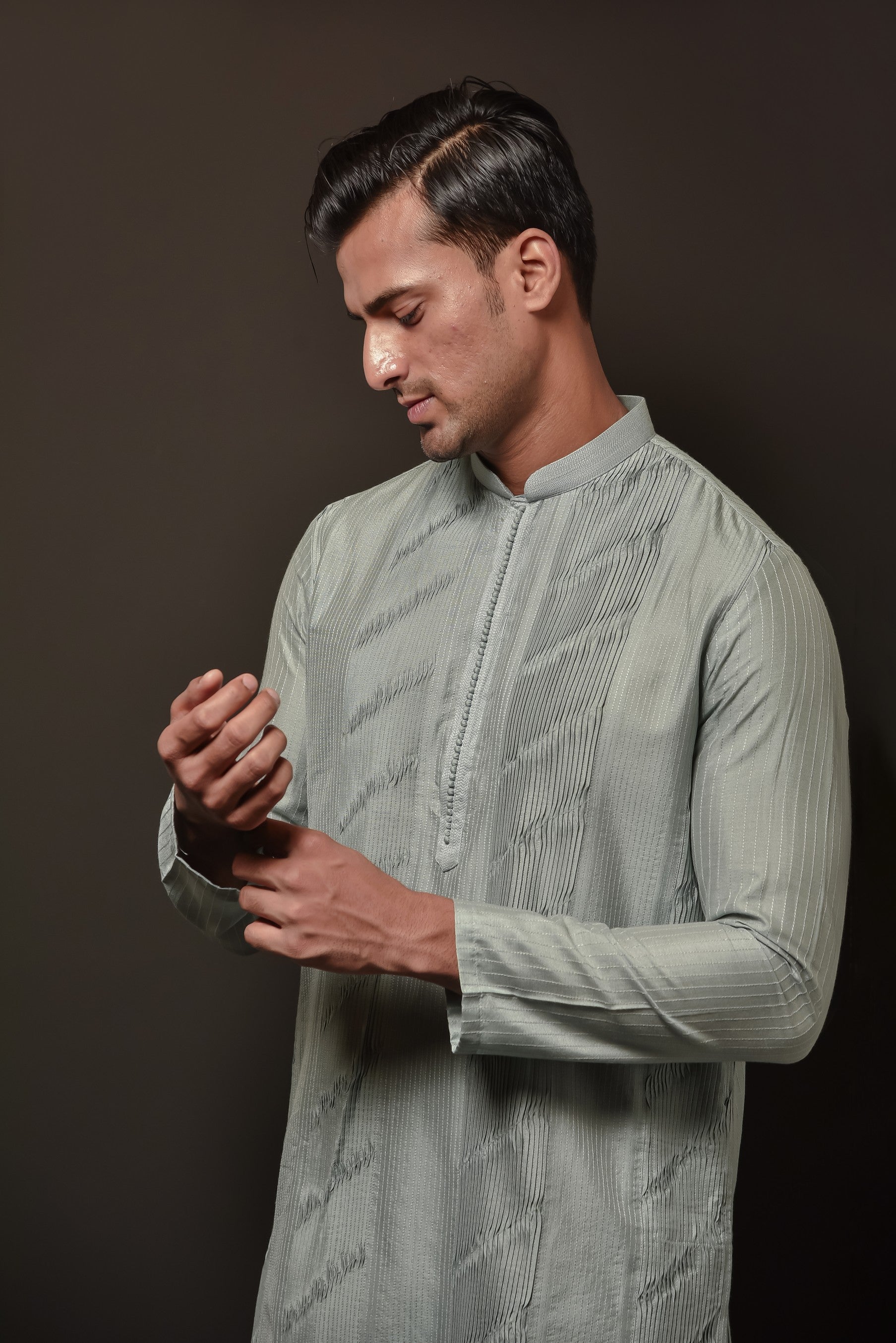 Frost Blue Panel Pintuck Kurta set