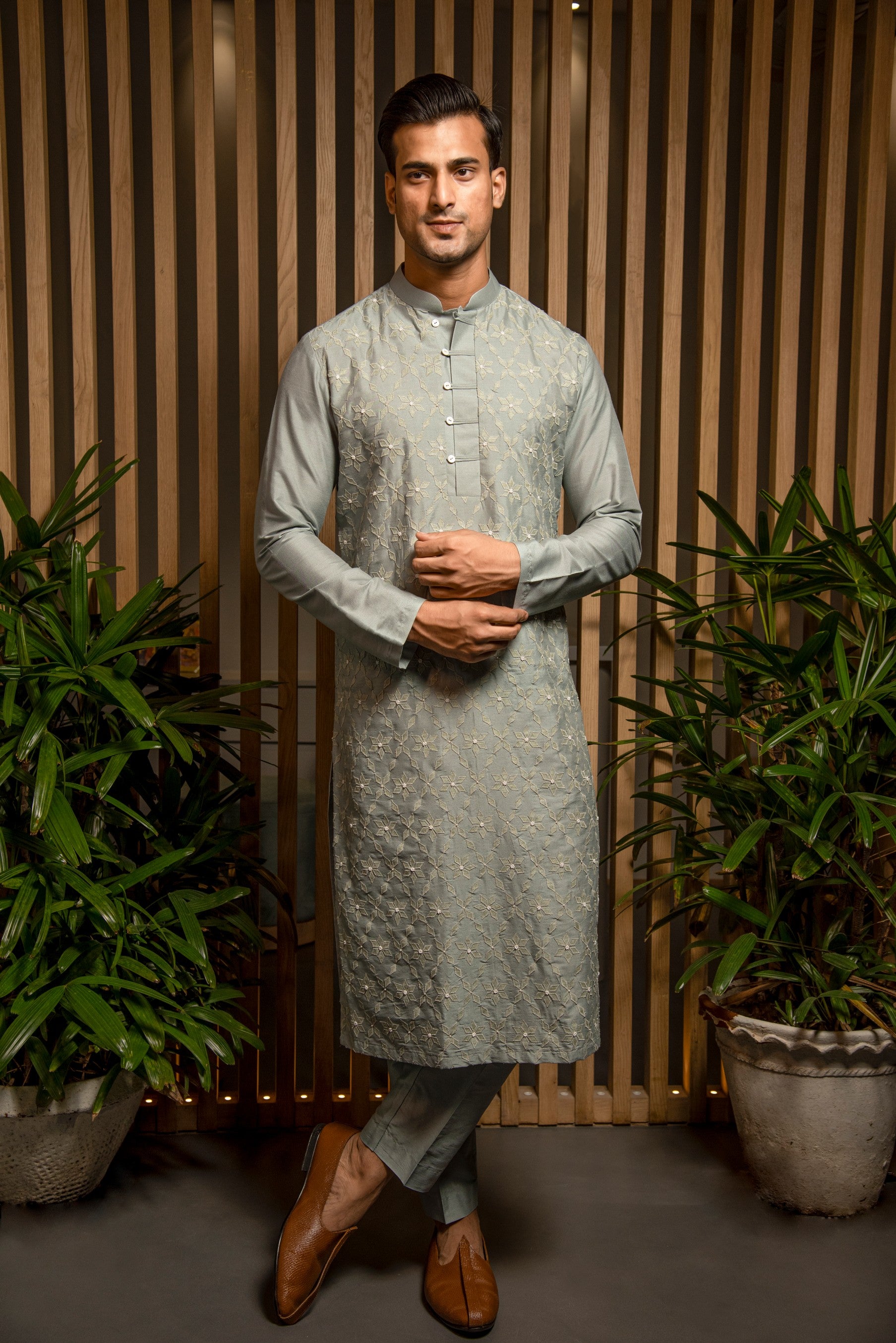 Frost Blue Applique Kurta set