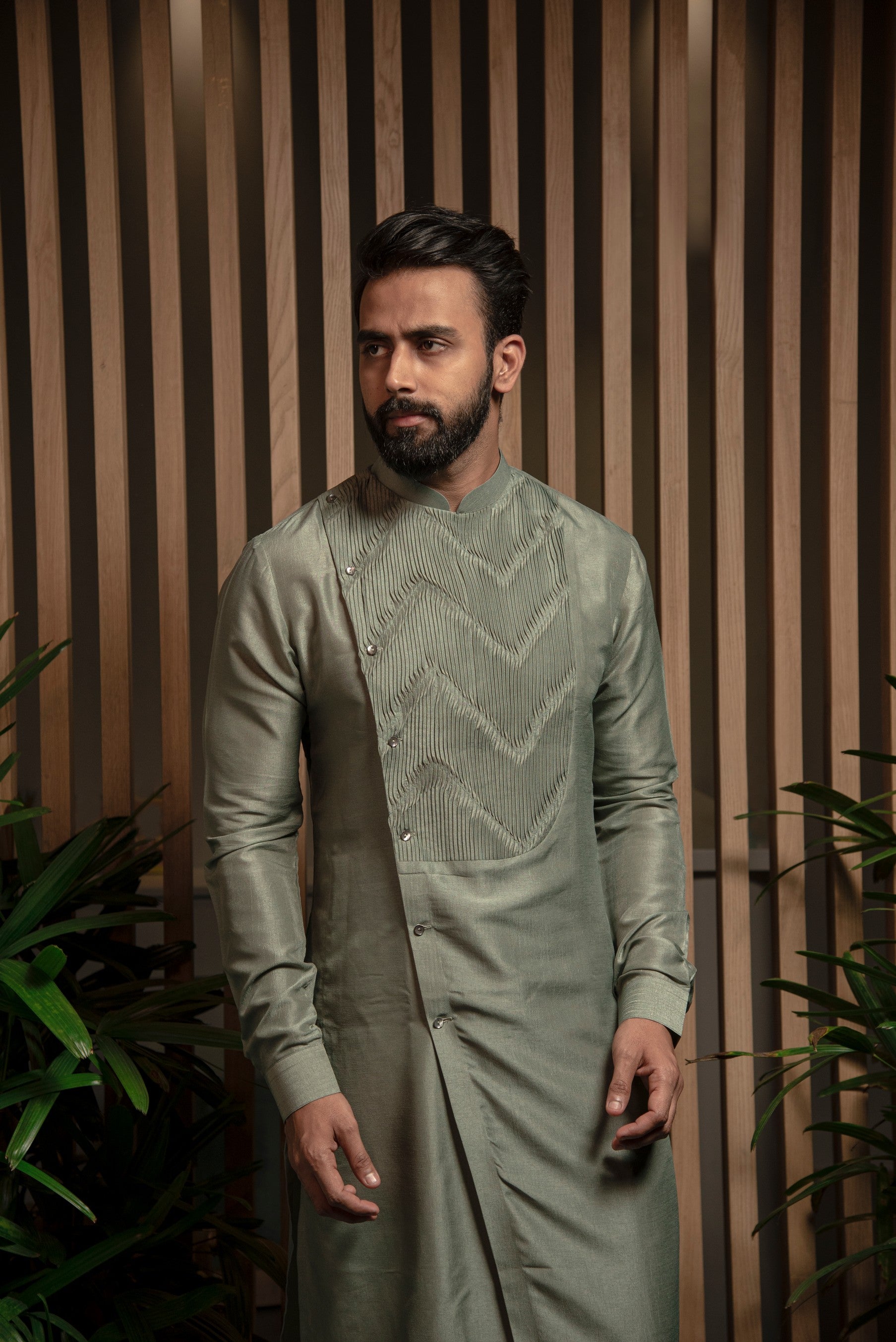 Sage green Asymmetric Kurta Set