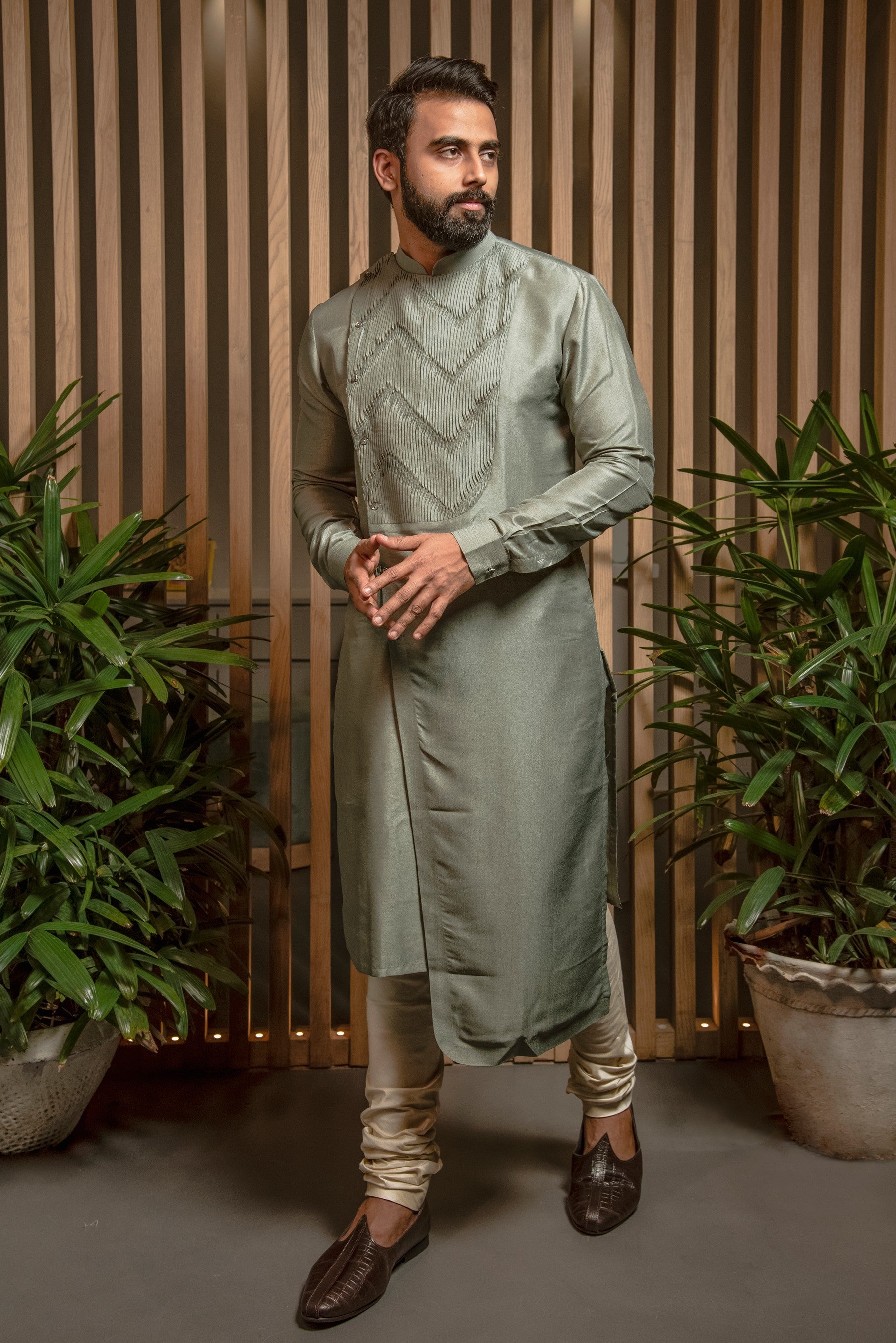 Sage green Asymmetric Kurta Set