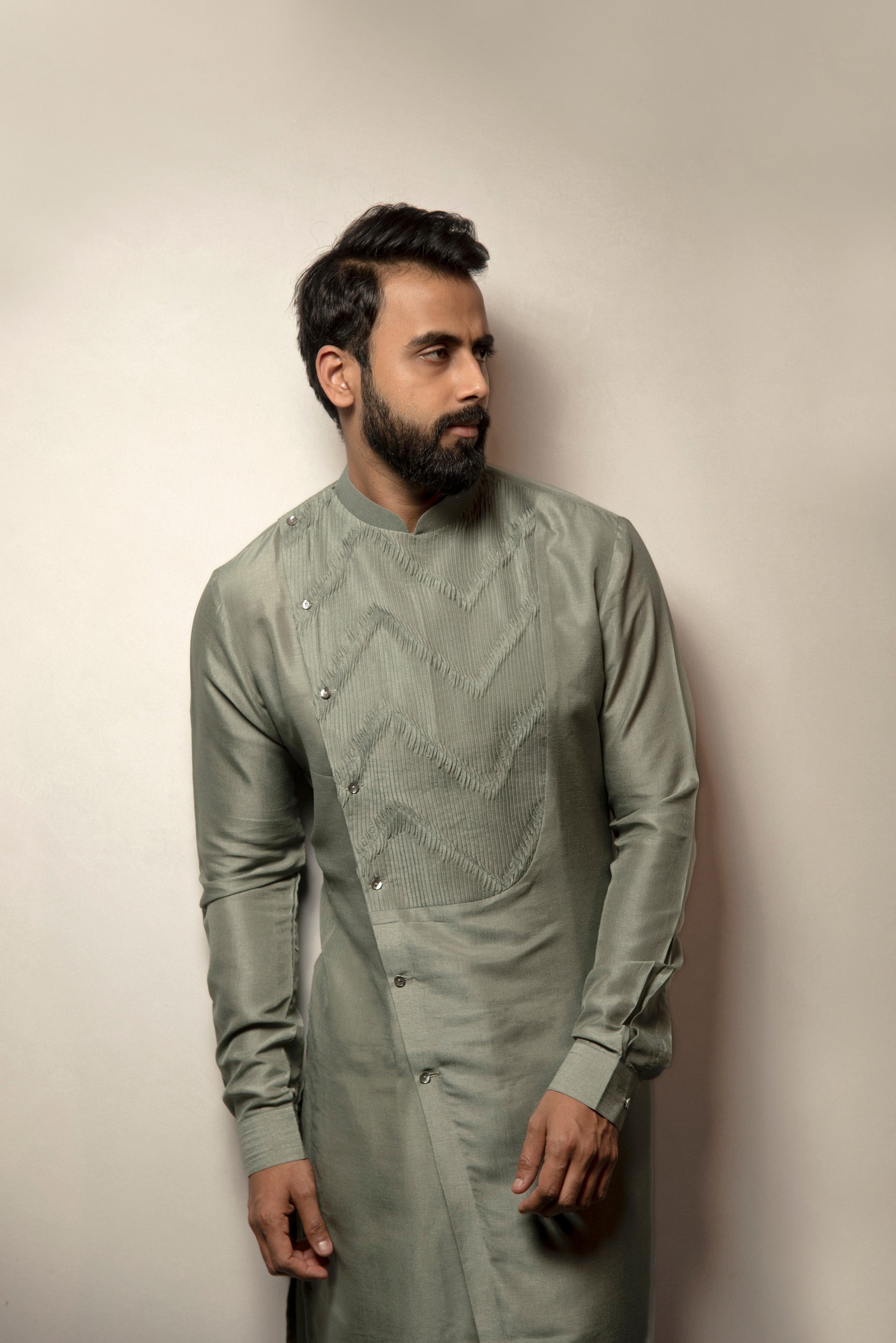 Sage green Asymmetric Kurta Set