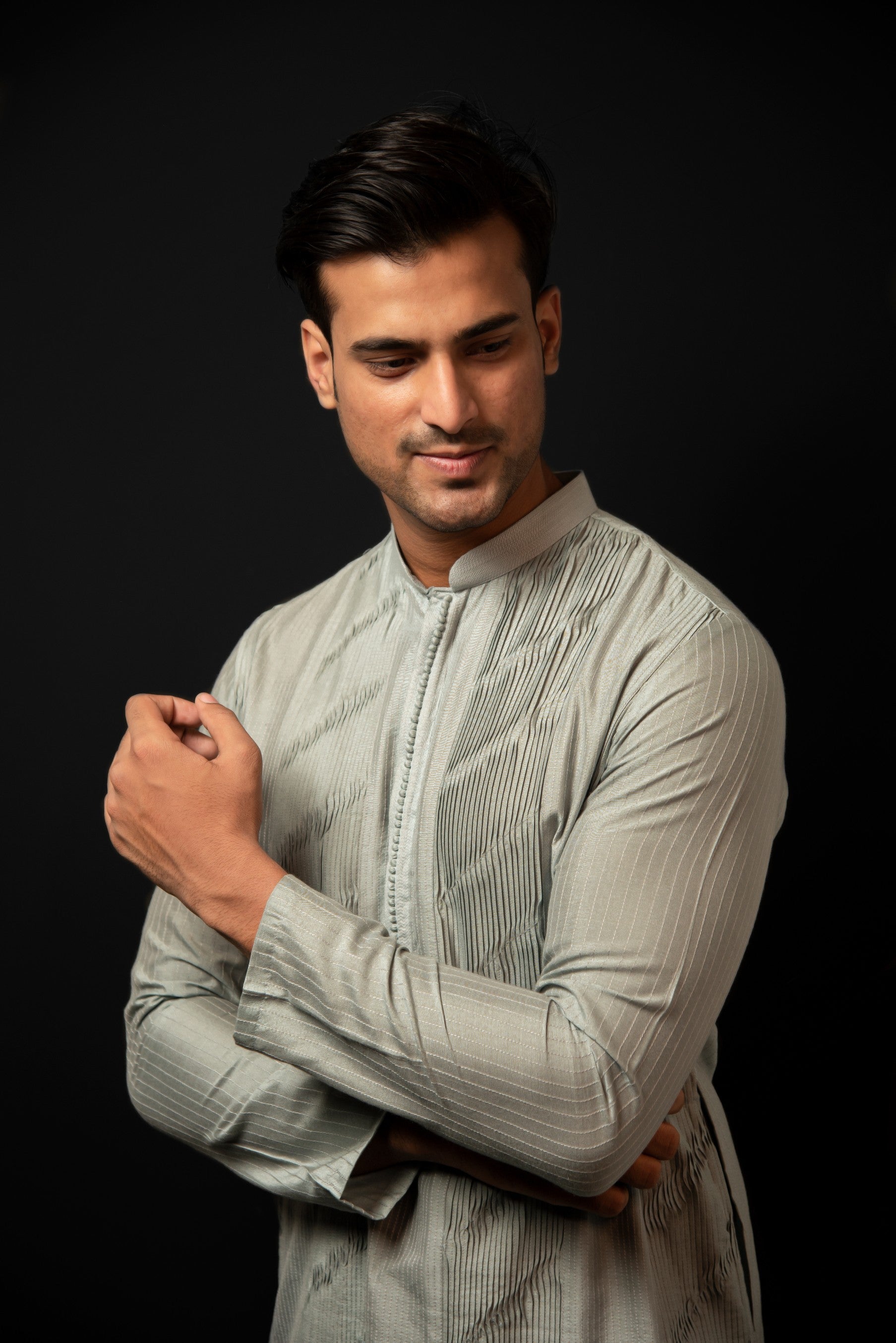 Frost Blue Panel Pintuck Kurta set