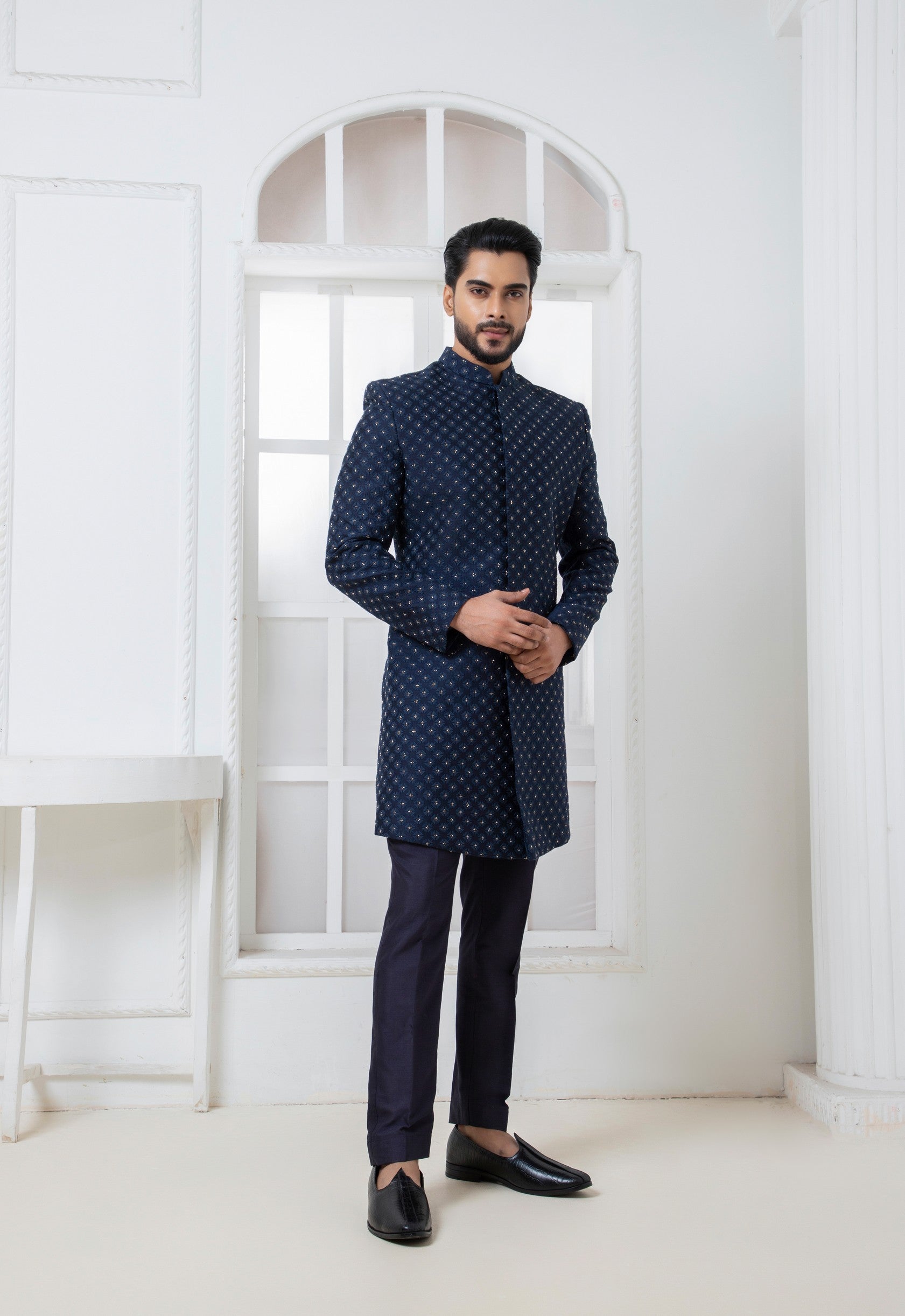 Navy Blue Embellished Bandhgala