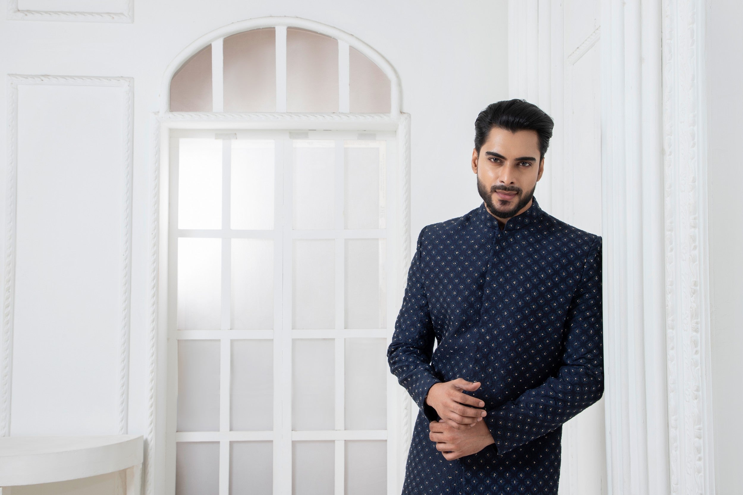 Navy Blue Embellished Bandhgala