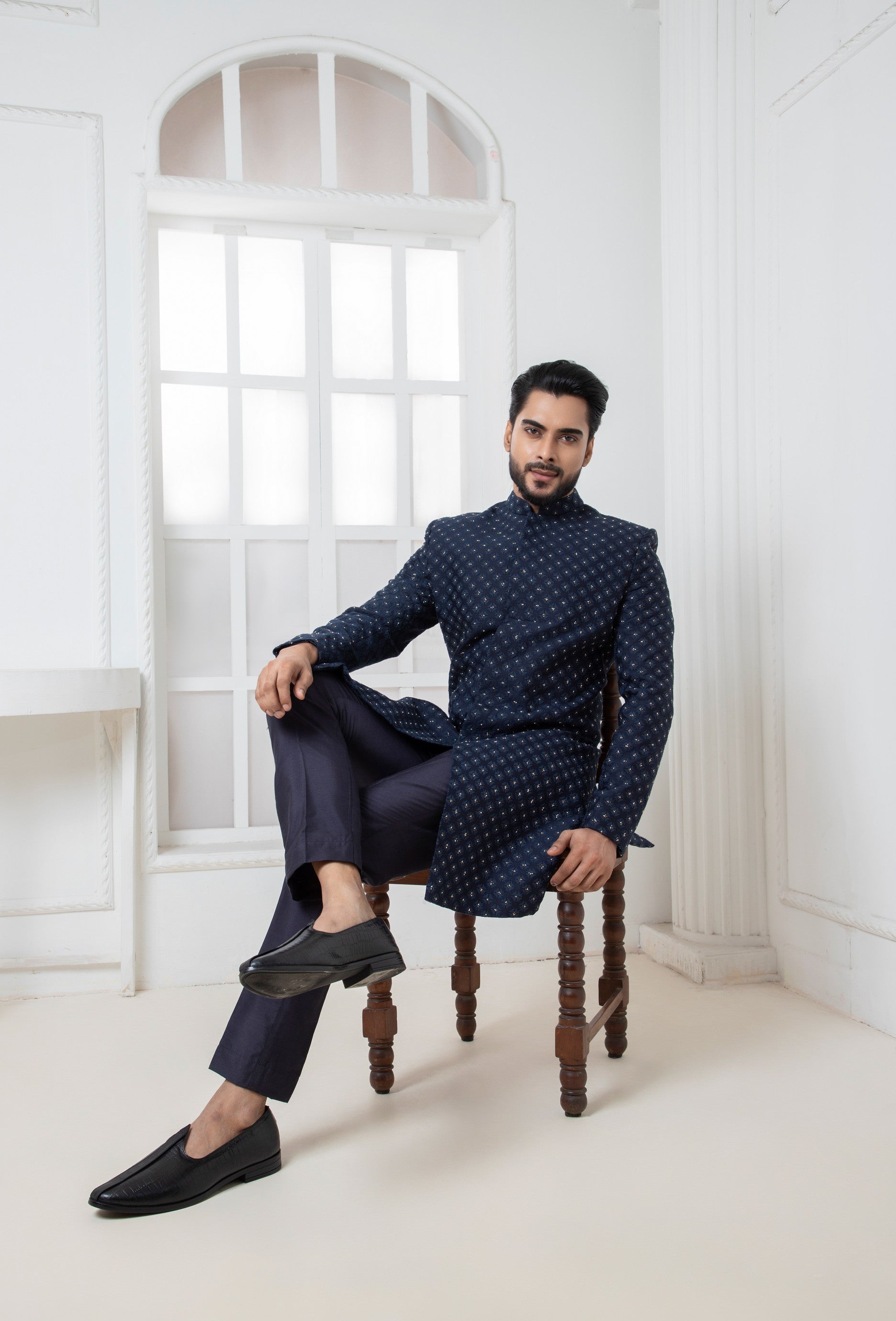 Navy Blue Embellished Bandhgala